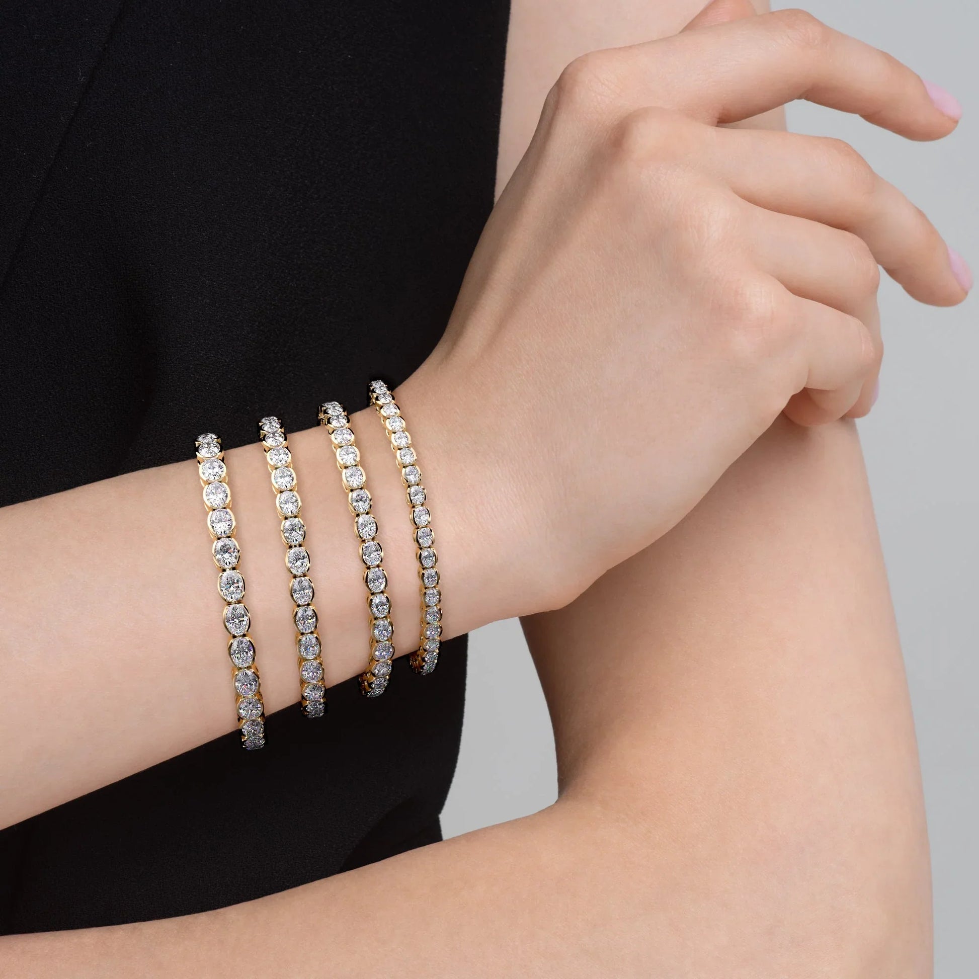 Oval Lab Grown Diamond East West Half Bezel Tennis Bracelet, EF Color, VS Clarity, IGI Certified