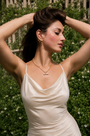 Common :: T-Bar necklace featuring Round lab grown diamonds designed as an elegant statement jewelry piece.