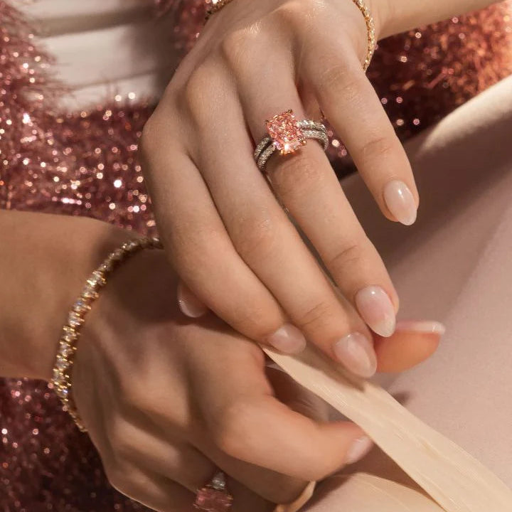 Common :: pink cushion lab grown diamond pave ring luxury engagement ring
