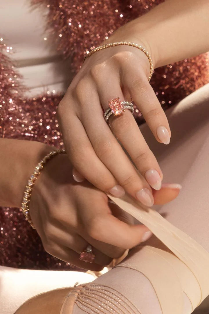 Common :: pink cushion lab grown diamond pave ring luxury engagement ring