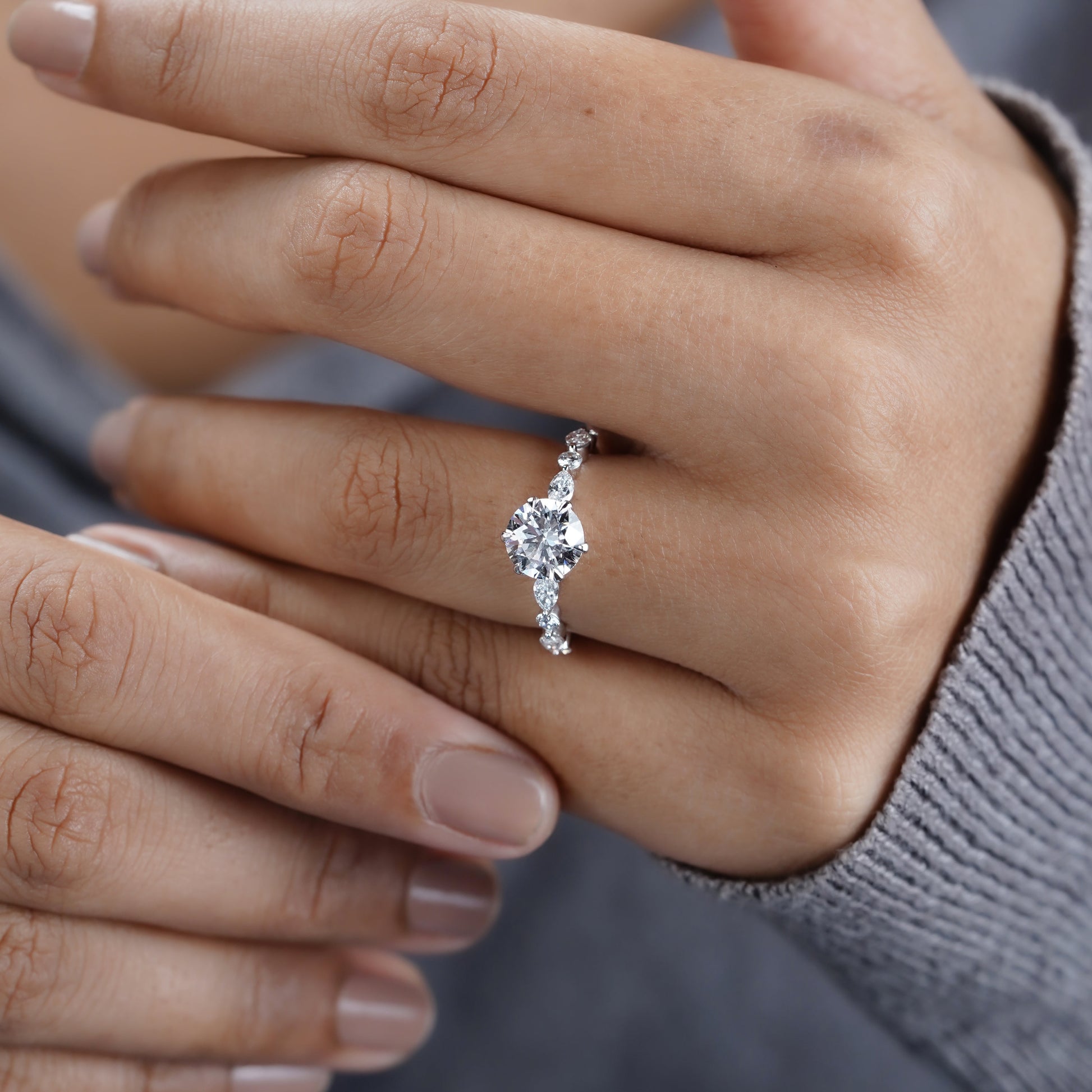 Round 2.20tcw Lab Grown Diamond Engagement Ring | Accent Set in White Gold | D-E-F Color | VVS–VS Clarity | IGI Certified | Modern Classic