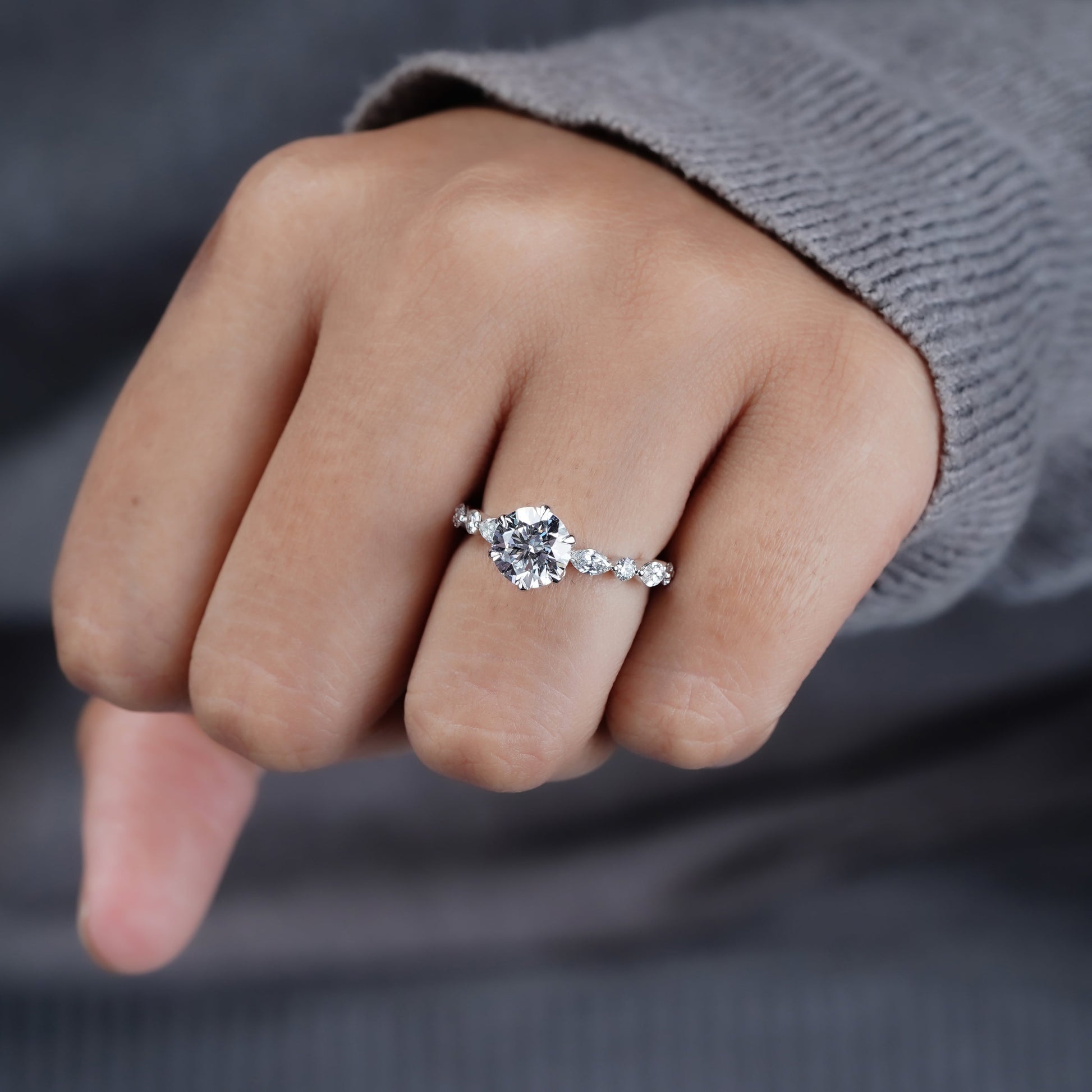 Round 2.20tcw Lab Grown Diamond Engagement Ring | Accent Set in White Gold | D-E-F Color | VVS–VS Clarity | IGI Certified | Modern Classic