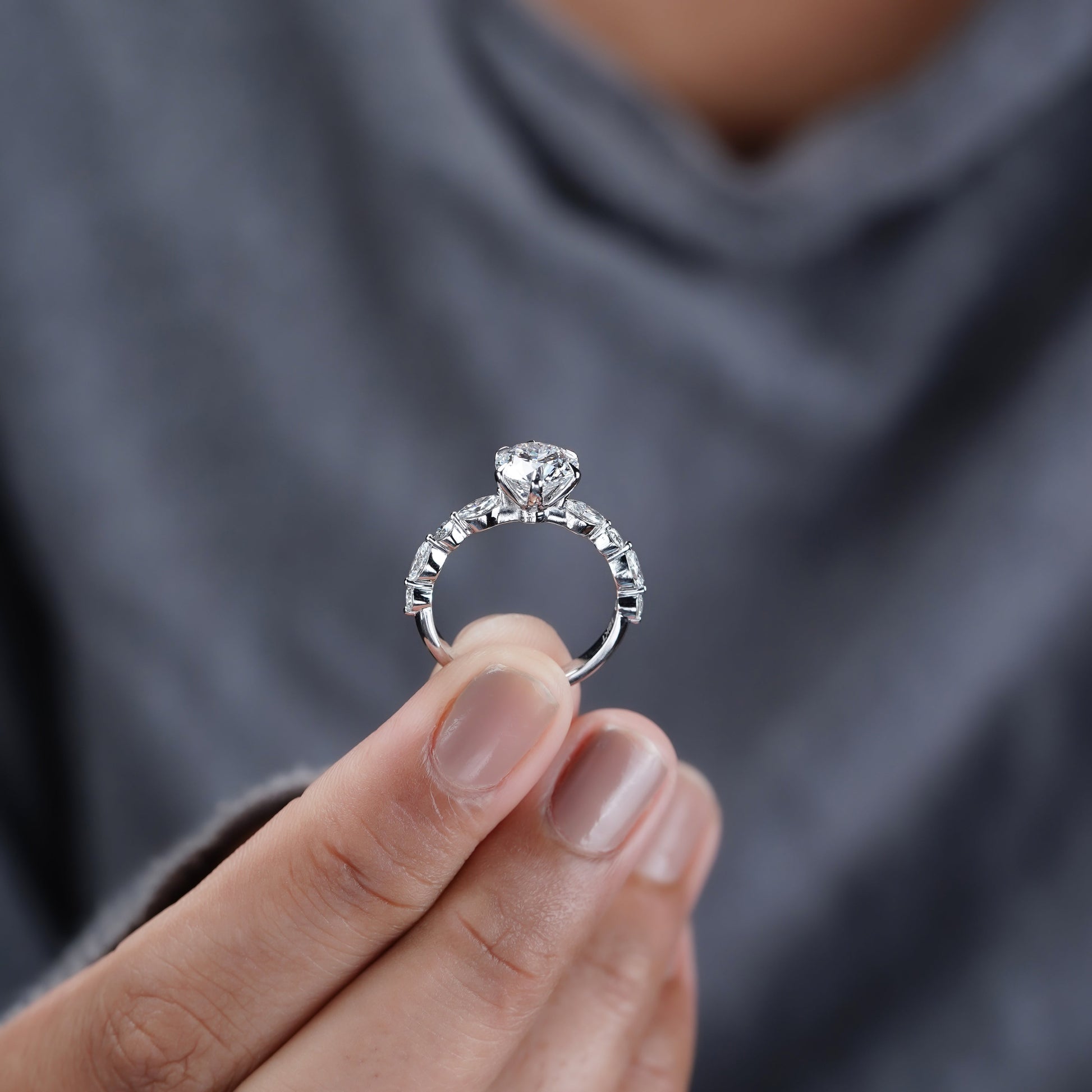 Round 2.20tcw Lab Grown Diamond Engagement Ring | Accent Set in White Gold | D-E-F Color | VVS–VS Clarity | IGI Certified | Modern Classic