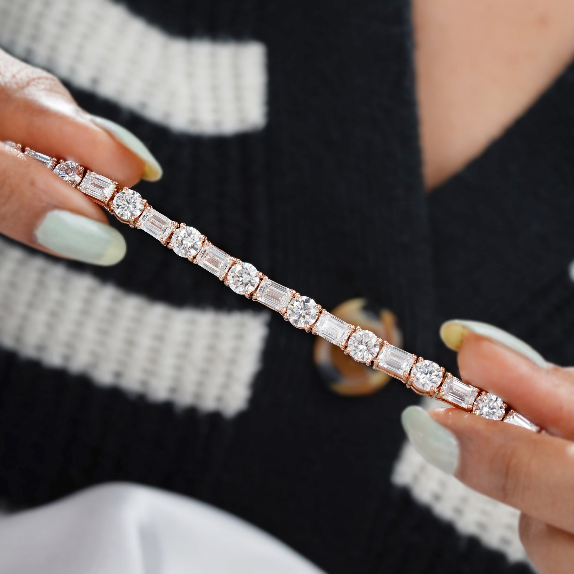 Emerald And Round 80.00tcw Lab Grown Diamond Tennis Necklace, EF color, VS Clarity