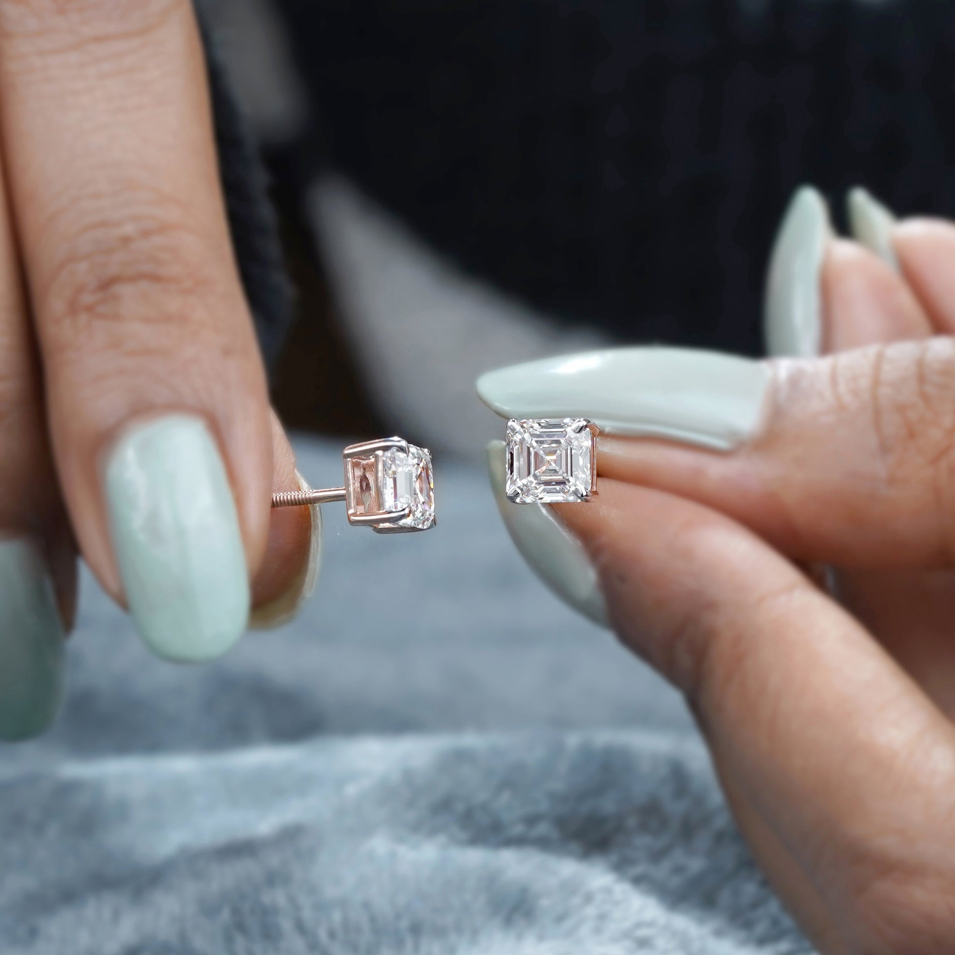 Asscher 3.00tcw Lab Grown Diamond Stud Earrings | 4 Prong | IGI Certified | DEF VVS–VS