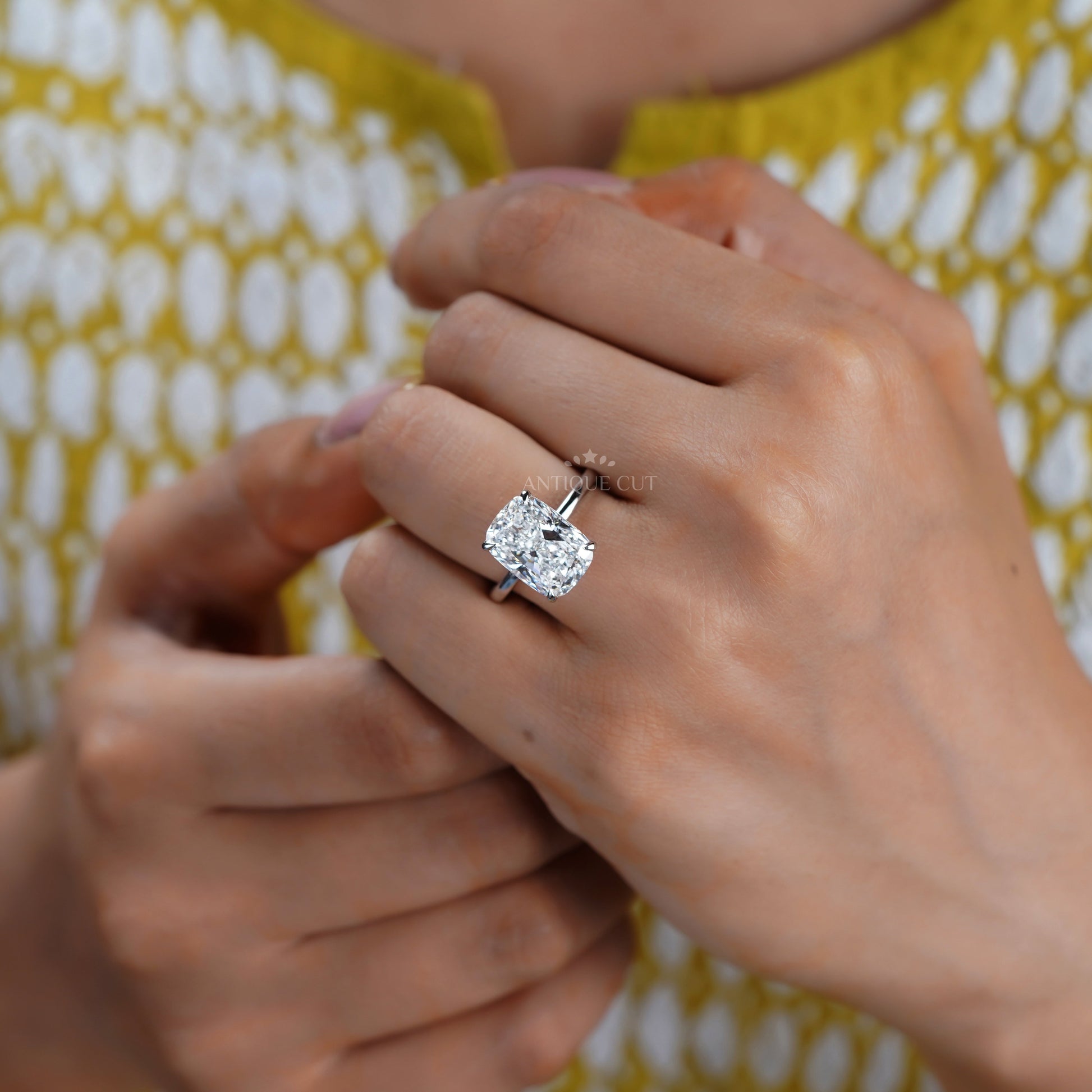 Elongated Cushion 7.00ct Lab Grown Diamond Solitaire Ring in White Gold | IGI Certified