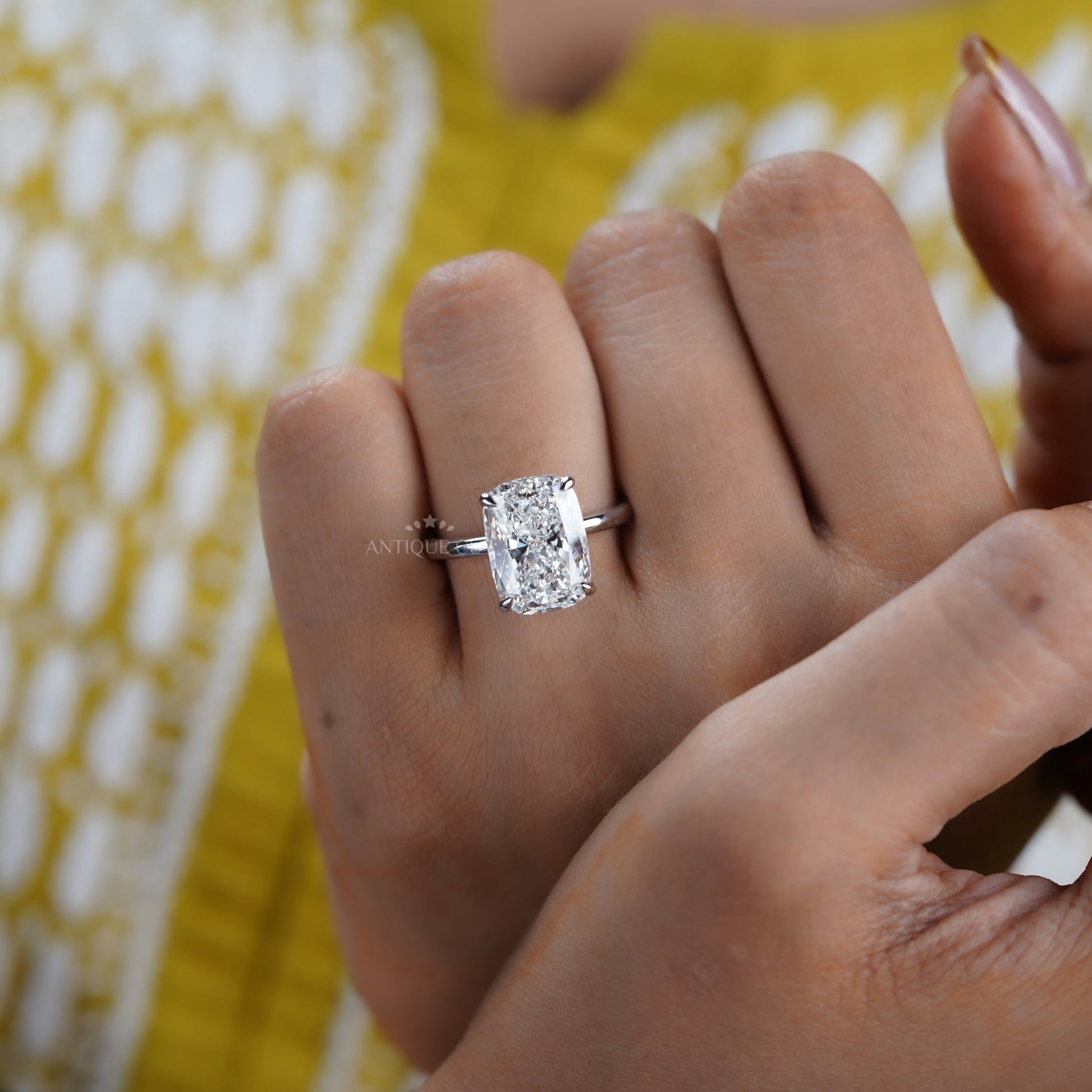 Elongated Cushion 7.00ct Lab Grown Diamond Solitaire Ring in White Gold | IGI Certified