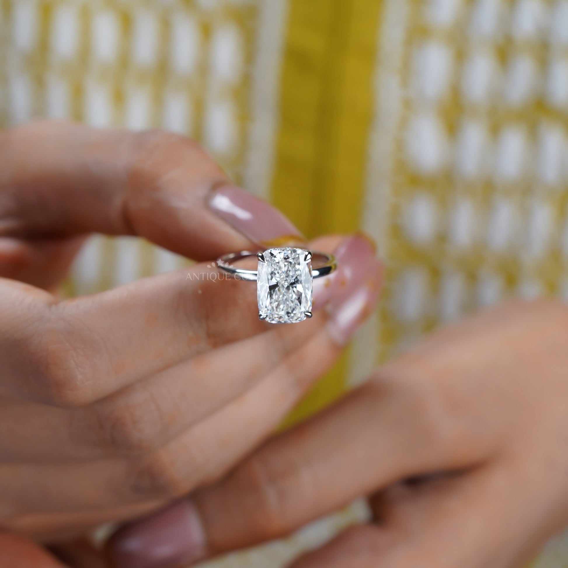 Elongated Cushion 7.00ct Lab Grown Diamond Solitaire Ring in White Gold | IGI Certified