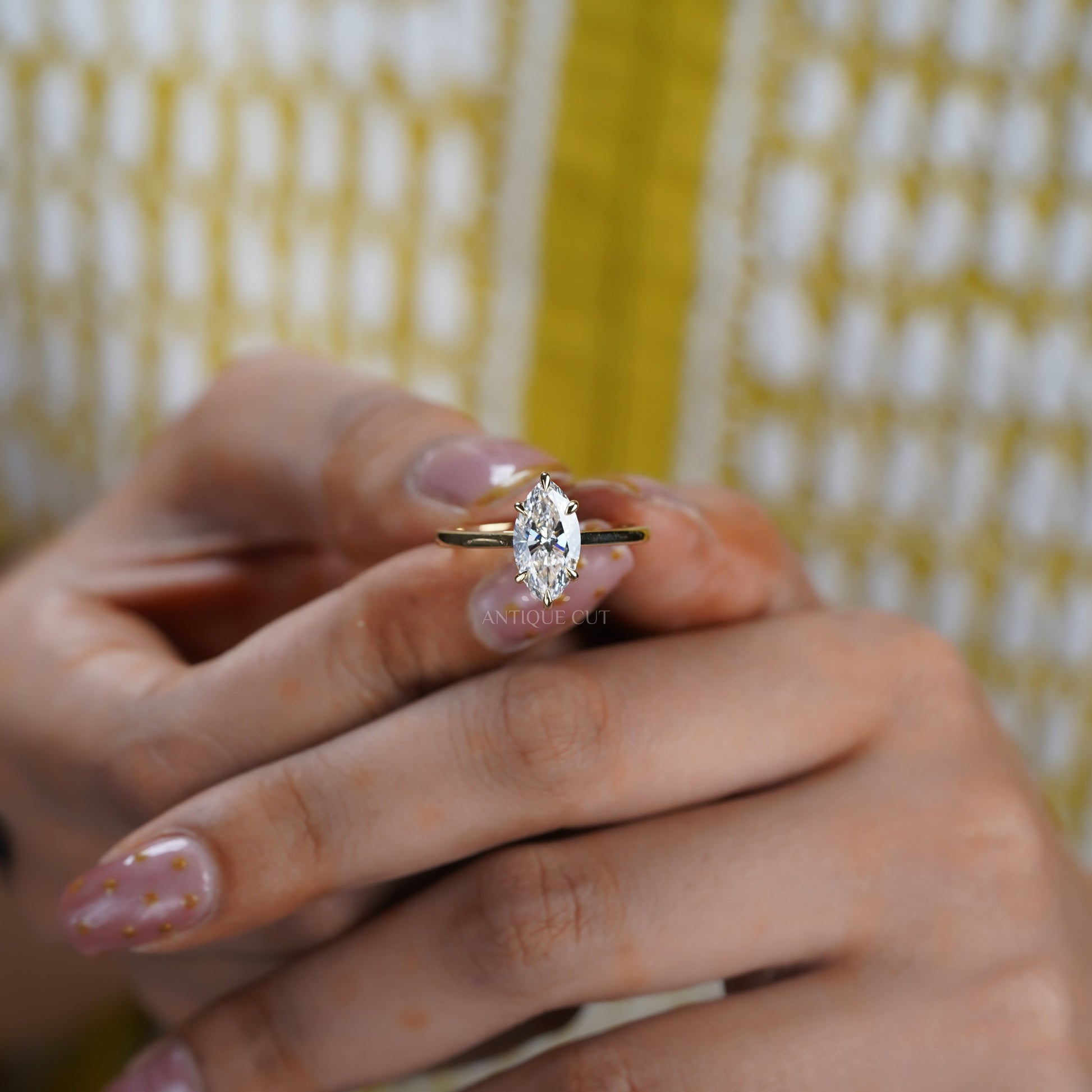 2.00ct Marquise Lab Diamond Engagement Ring in Yellow Gold | Minimalist Solitaire