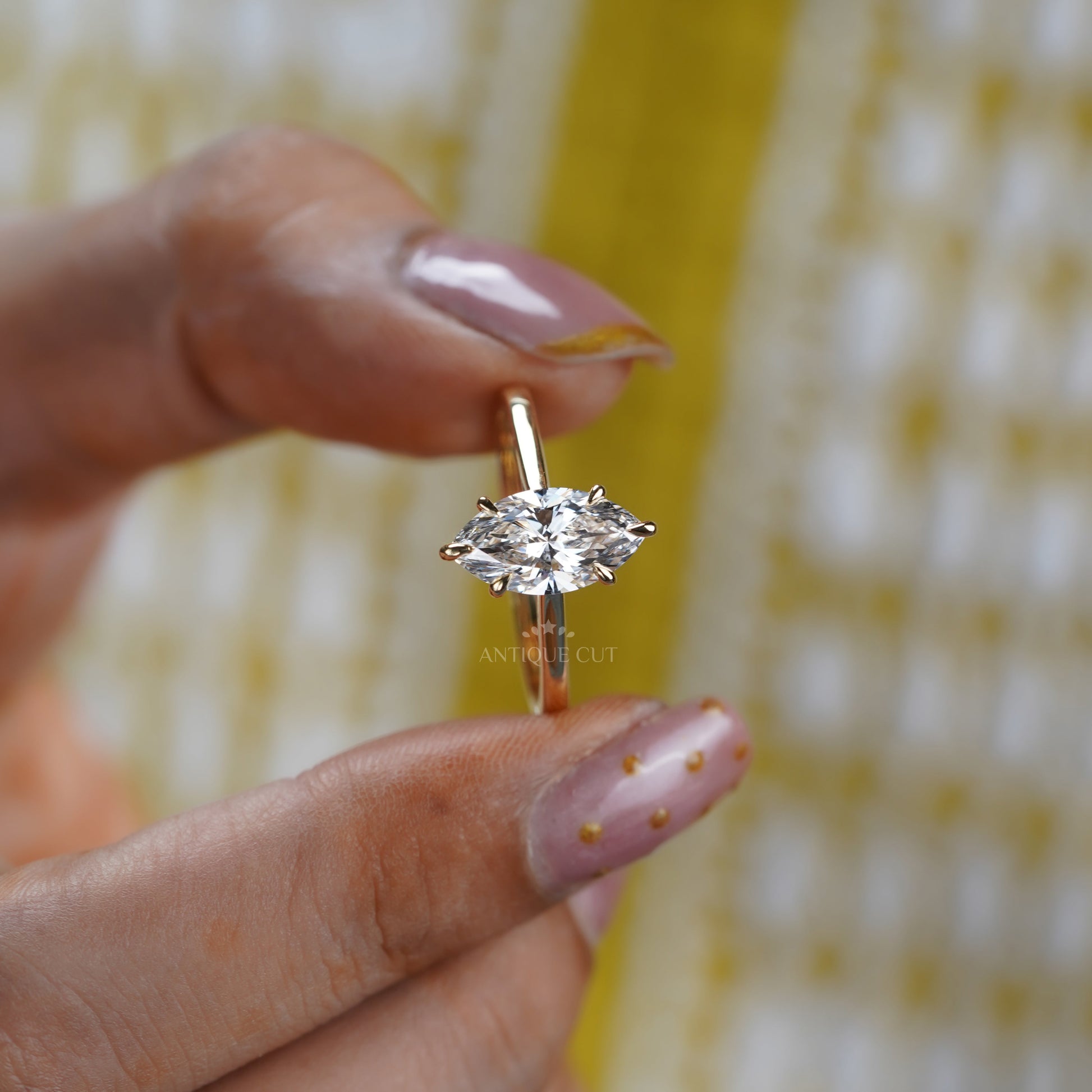 2.00ct Marquise Lab Diamond Engagement Ring in Yellow Gold | Minimalist Solitaire