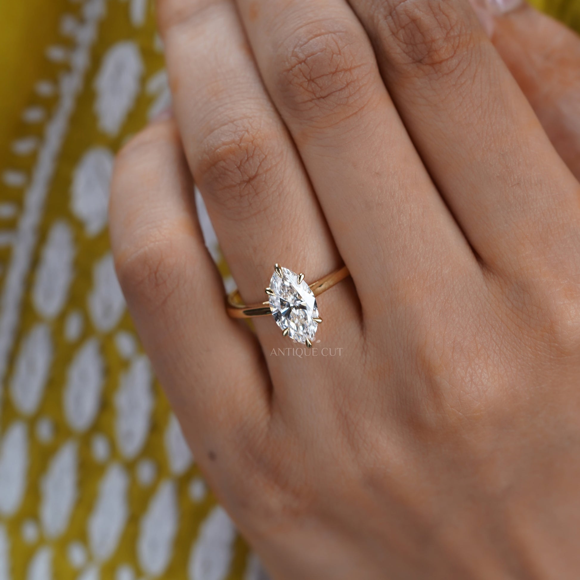 2.00ct Marquise Lab Diamond Engagement Ring in Yellow Gold | Minimalist Solitaire