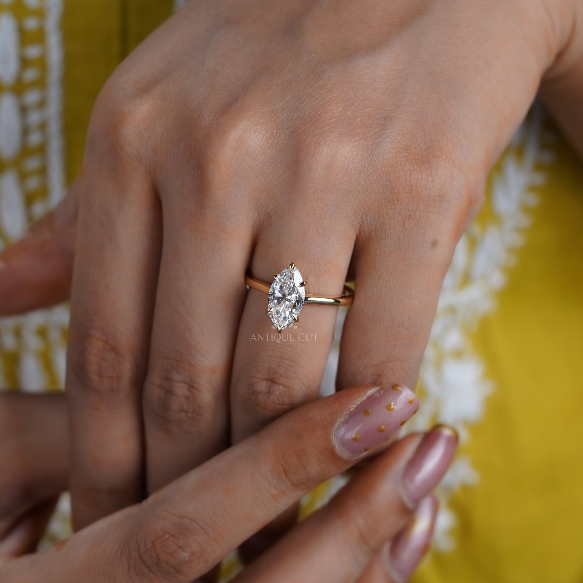 2.00ct Marquise Lab Diamond Engagement Ring in Yellow Gold | Minimalist Solitaire