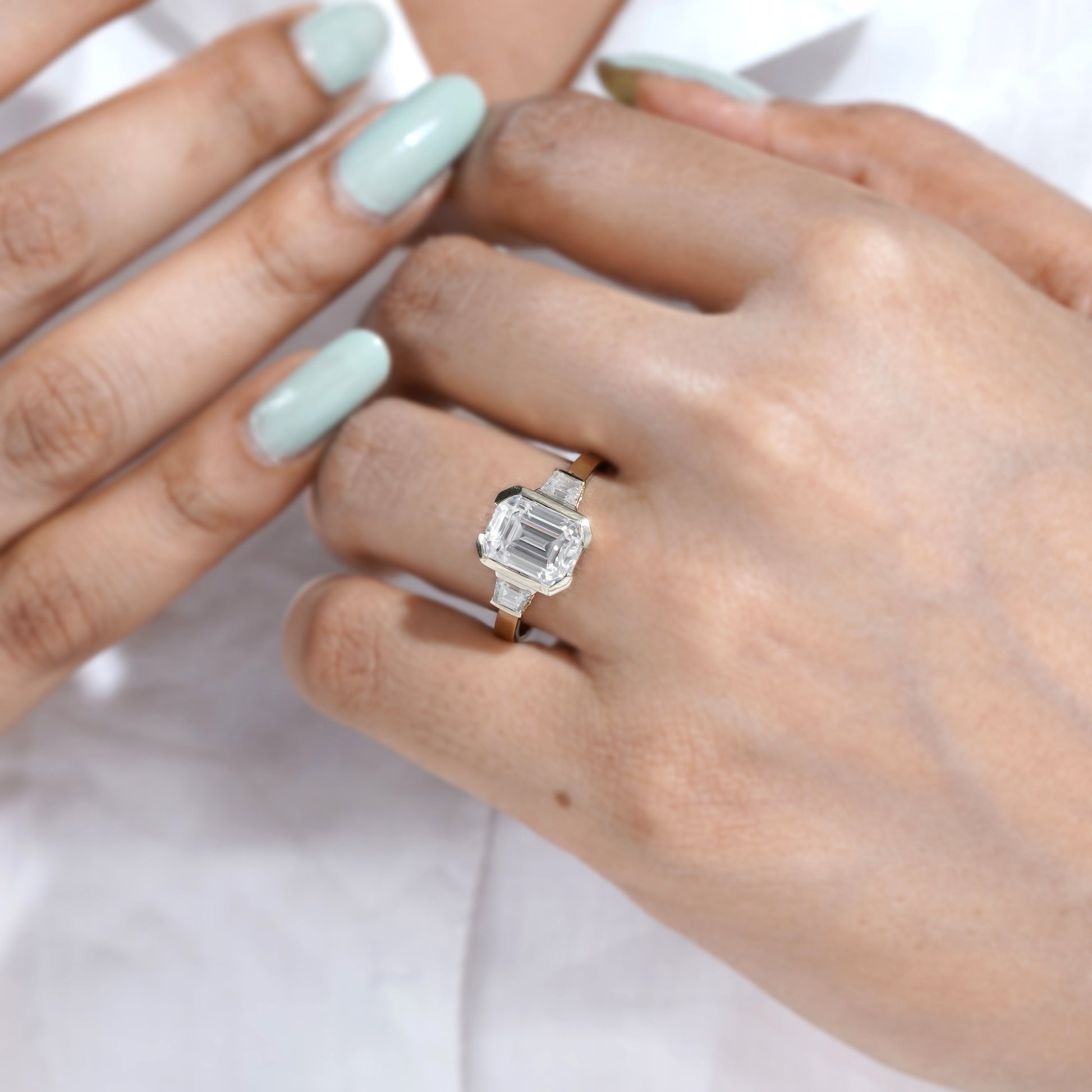 Emerald 4.00tcw Lab Grown Diamond Half Bezel Engagement Ring | IGI Certified | DEF VVS–VS