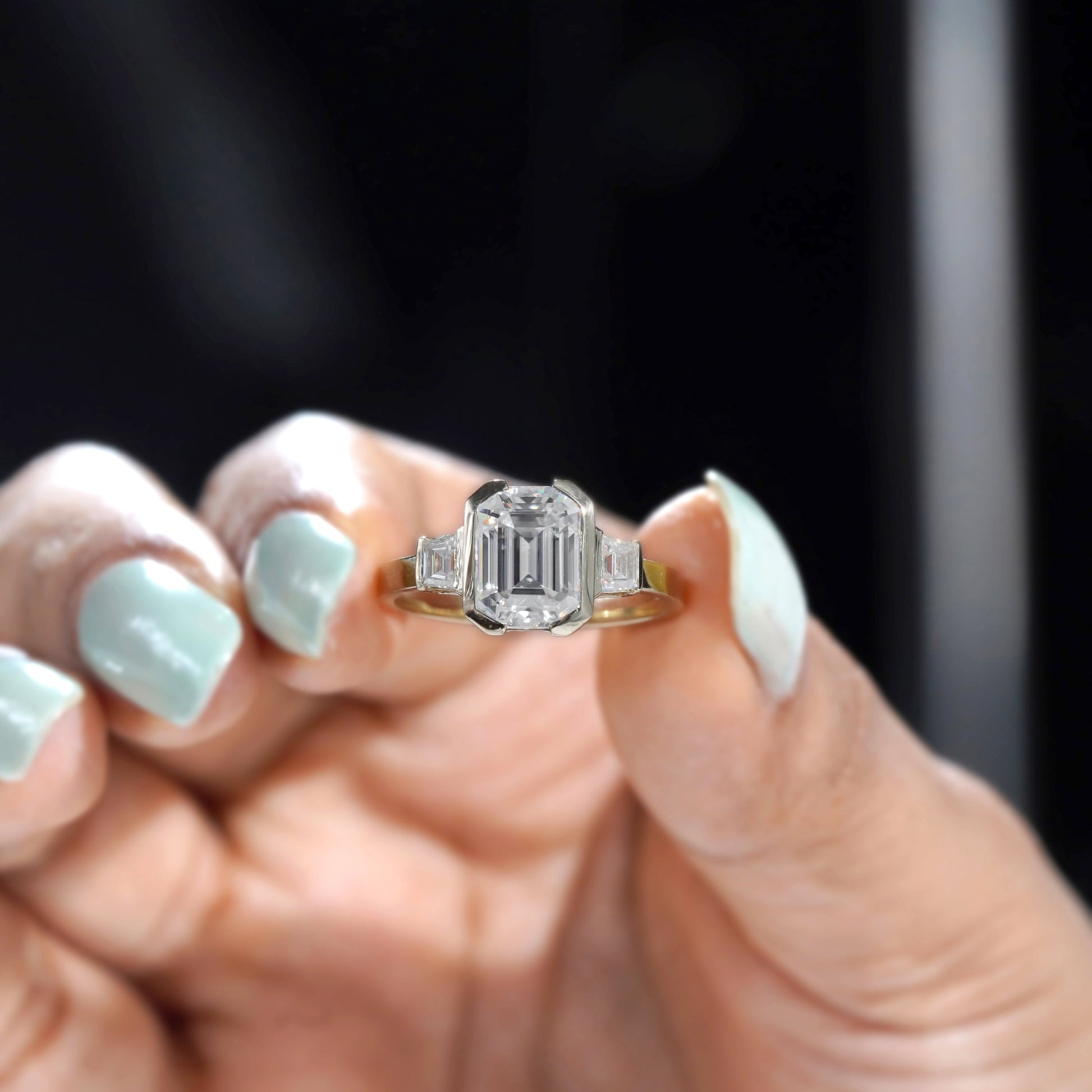 Emerald 4.00tcw Lab Grown Diamond Half Bezel Engagement Ring | IGI Certified | DEF VVS–VS