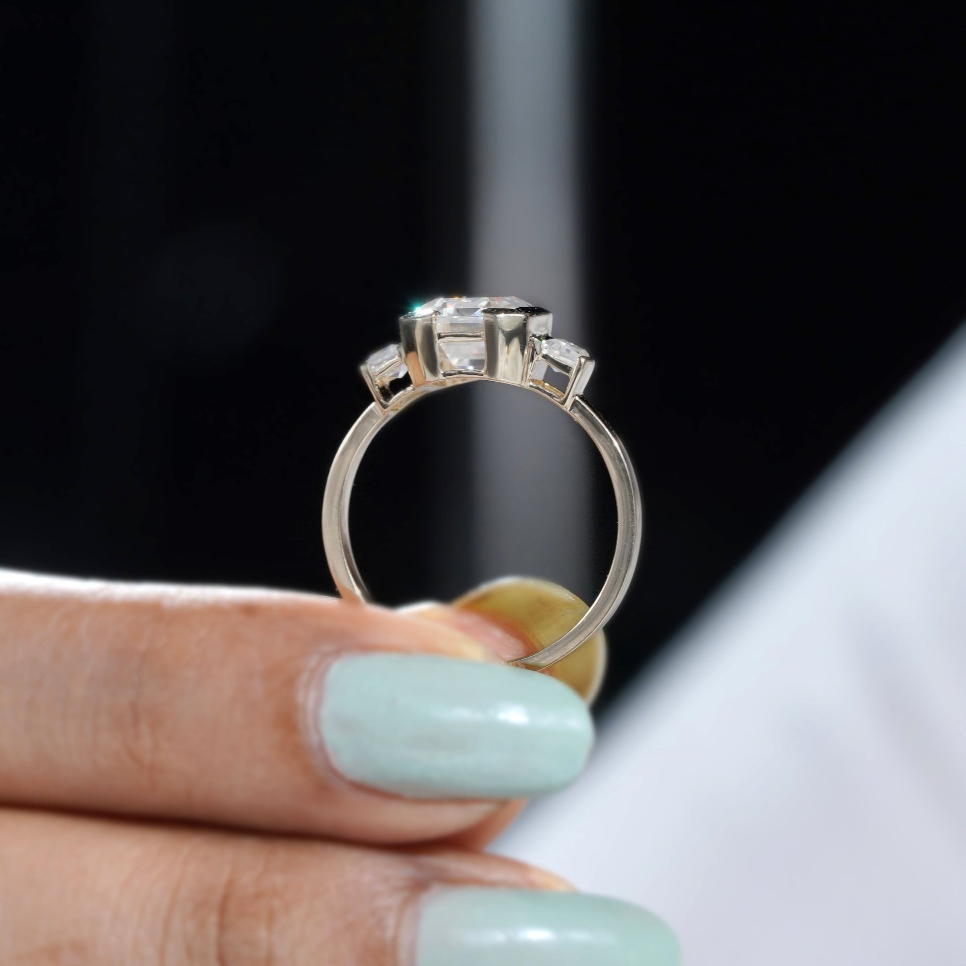 Emerald 4.00tcw Lab Grown Diamond Half Bezel Engagement Ring | IGI Certified | DEF VVS–VS