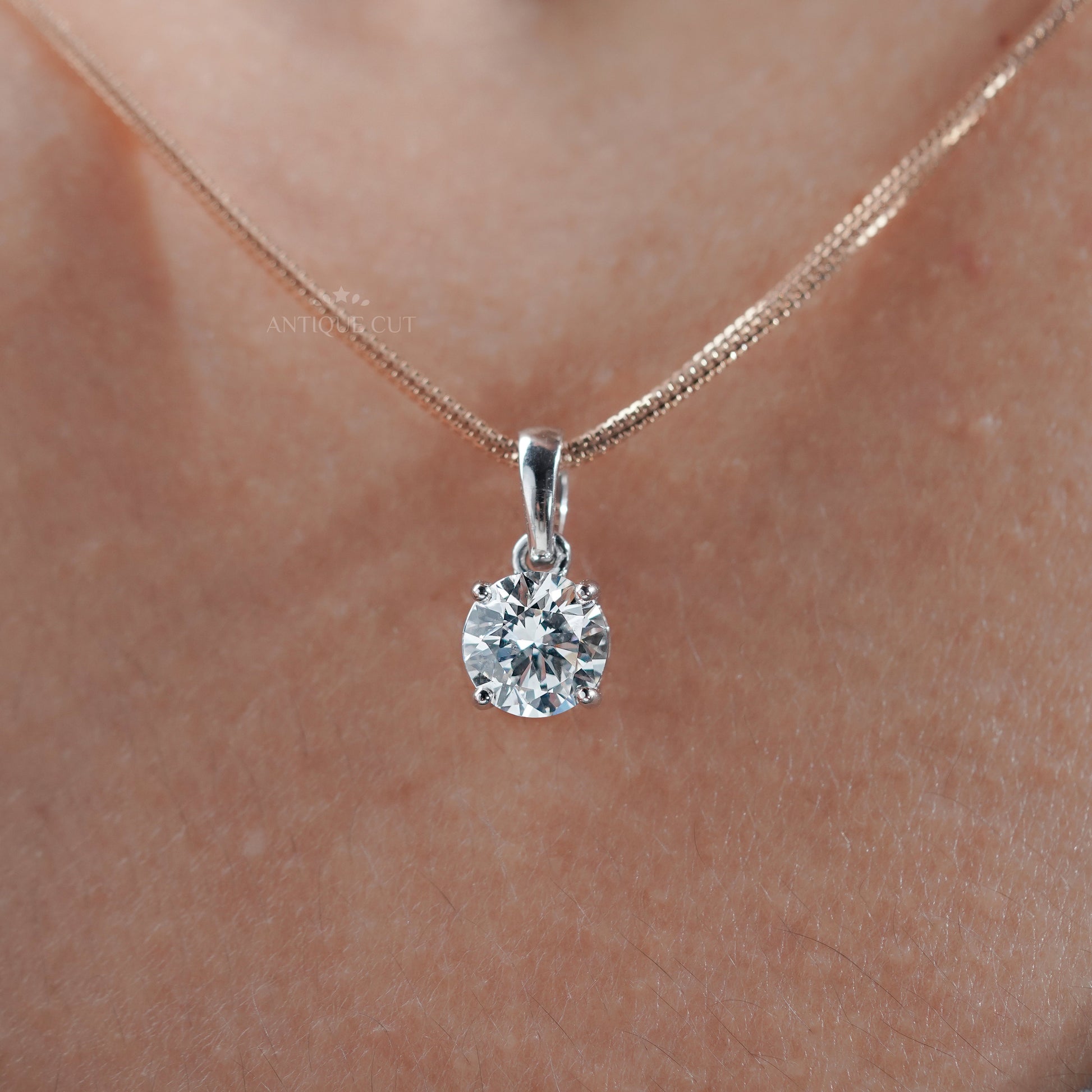 2.00 Carat Round Diamond Pendant Necklace | Classic Solitaire Diamond Necklace | 14K White Gold Prong Set