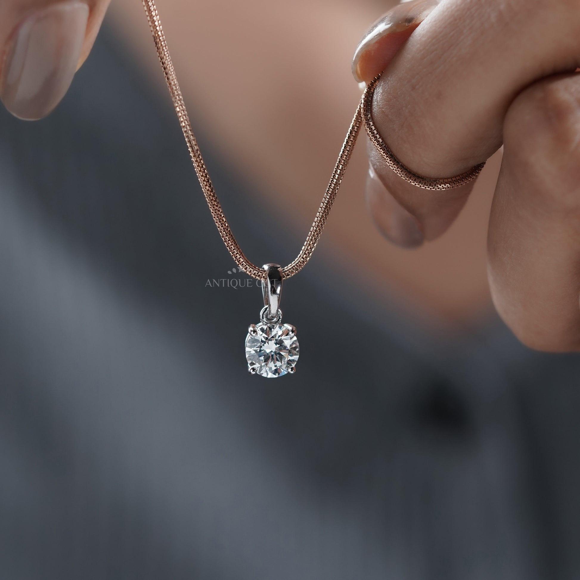 2.00 Carat Round Diamond Pendant Necklace | Classic Solitaire Diamond Necklace | 14K White Gold Prong Set