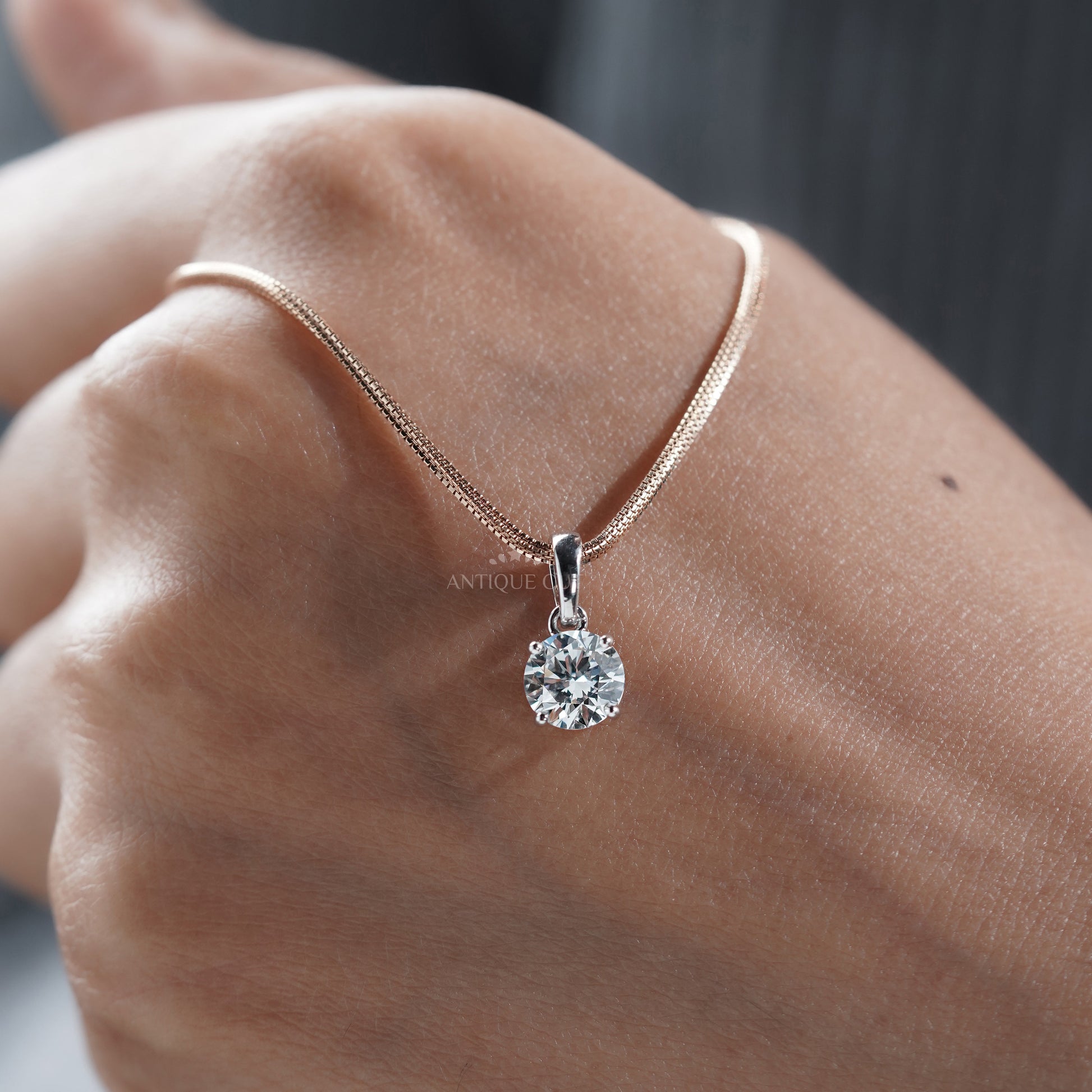 2.00 Carat Round Diamond Pendant Necklace | Classic Solitaire Diamond Necklace | 14K White Gold Prong Set