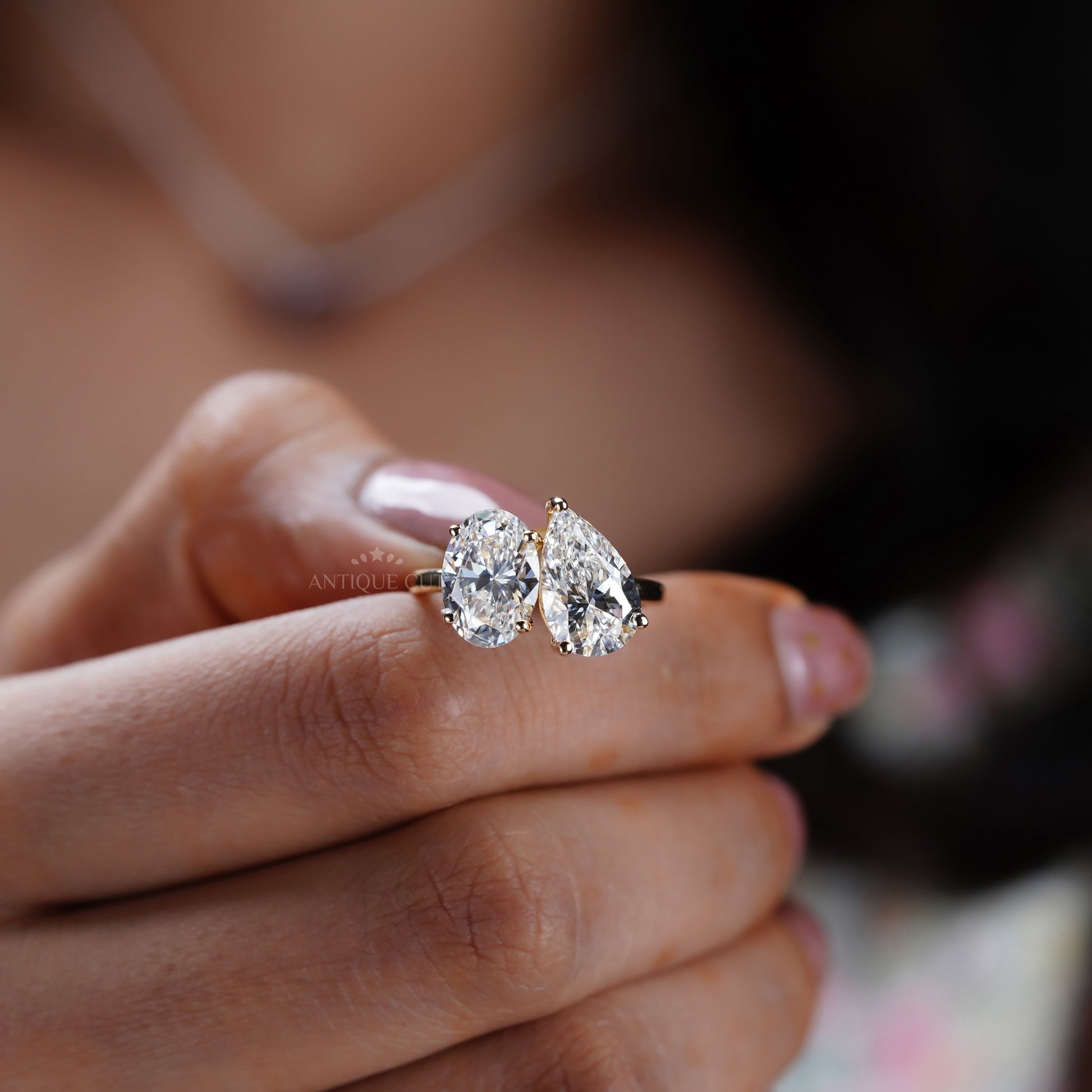 Toi et Moi 4.00tcw Lab Grown Diamond Ring | Oval & Pear | IGI Certified | Yellow Gold