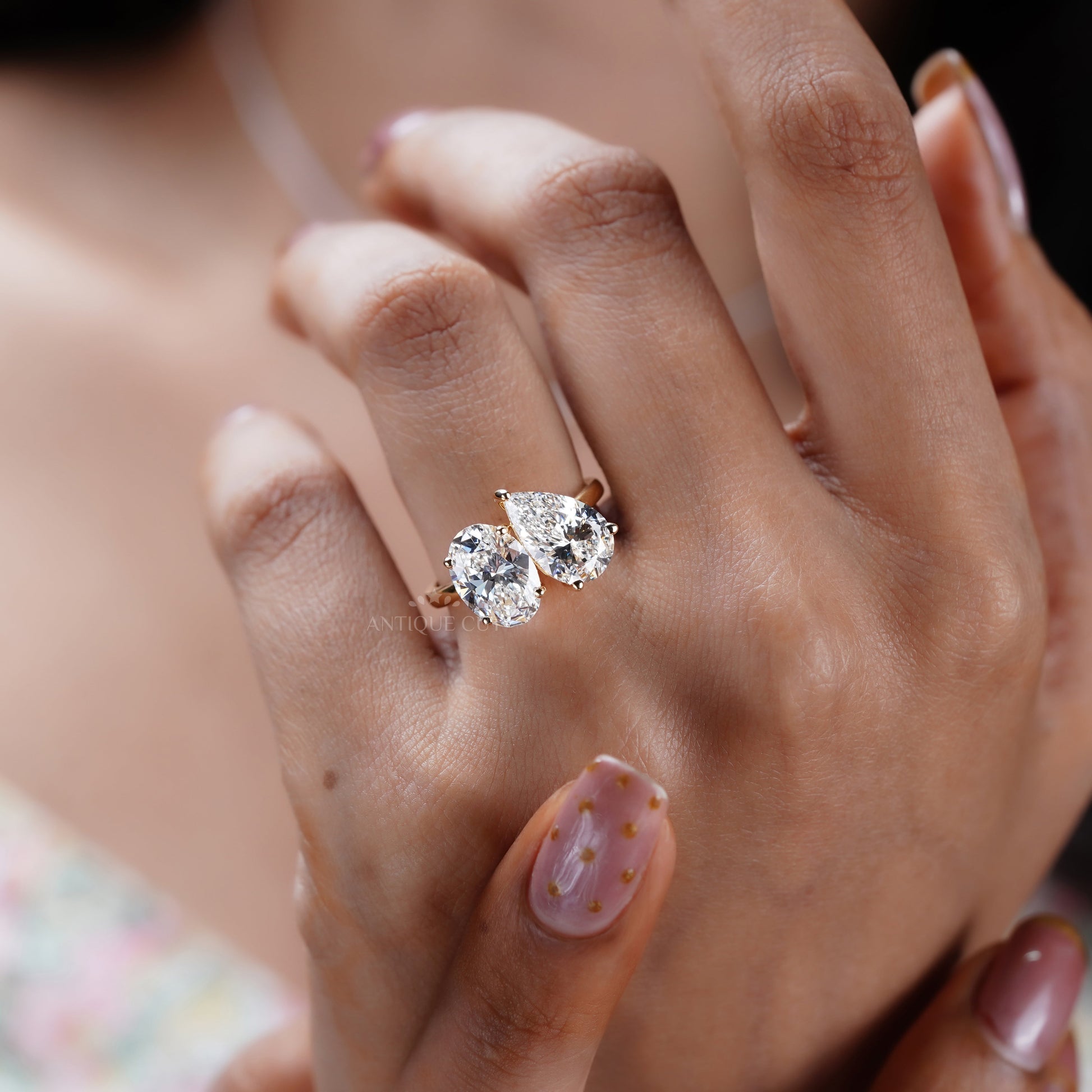 Toi et Moi 4.00tcw Lab Grown Diamond Ring | Oval & Pear | IGI Certified | Yellow Gold