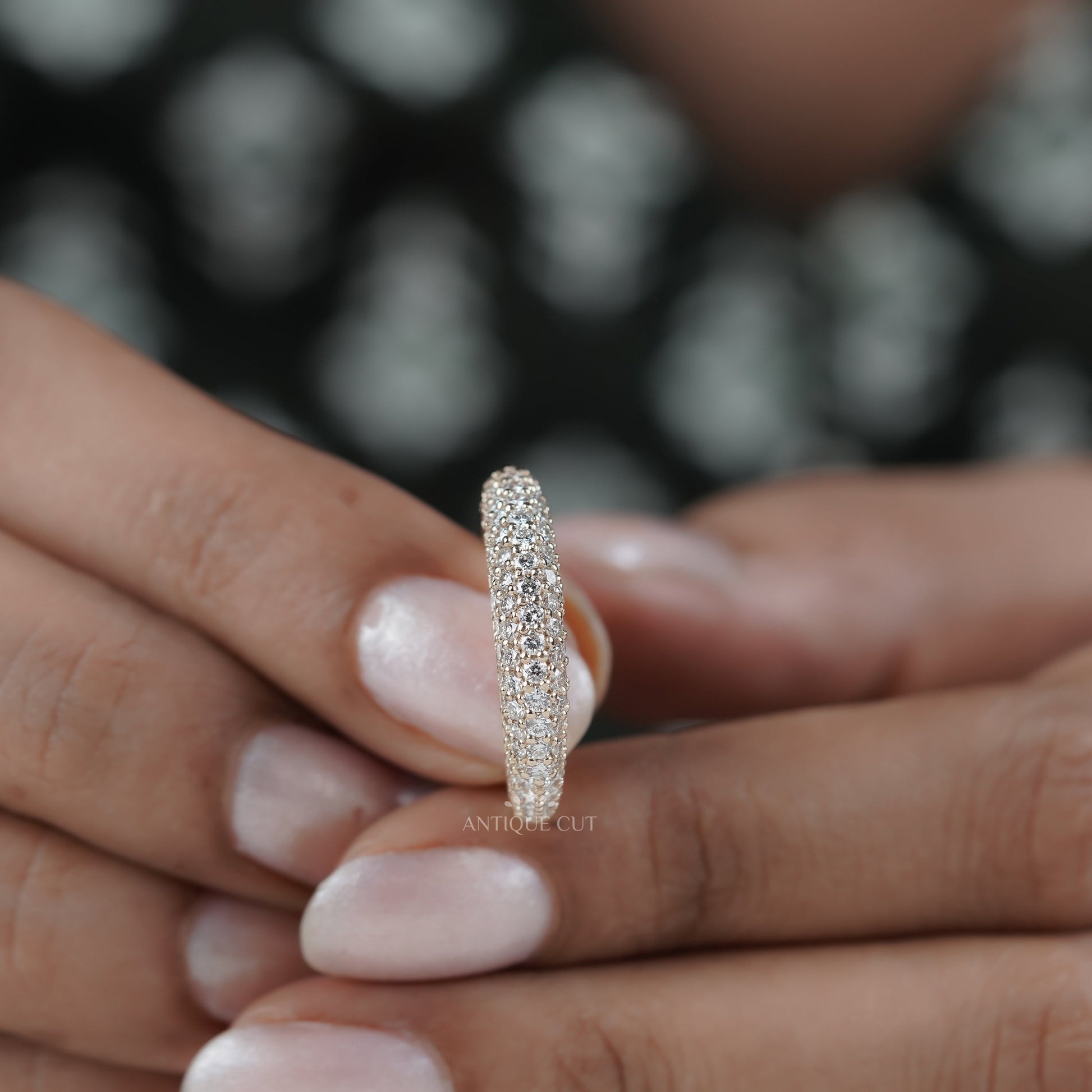 1.50tcw Diamond Pave Band | Solid Gold | Three-Row Round Diamonds | Classic Wedding or Anniversary Ring