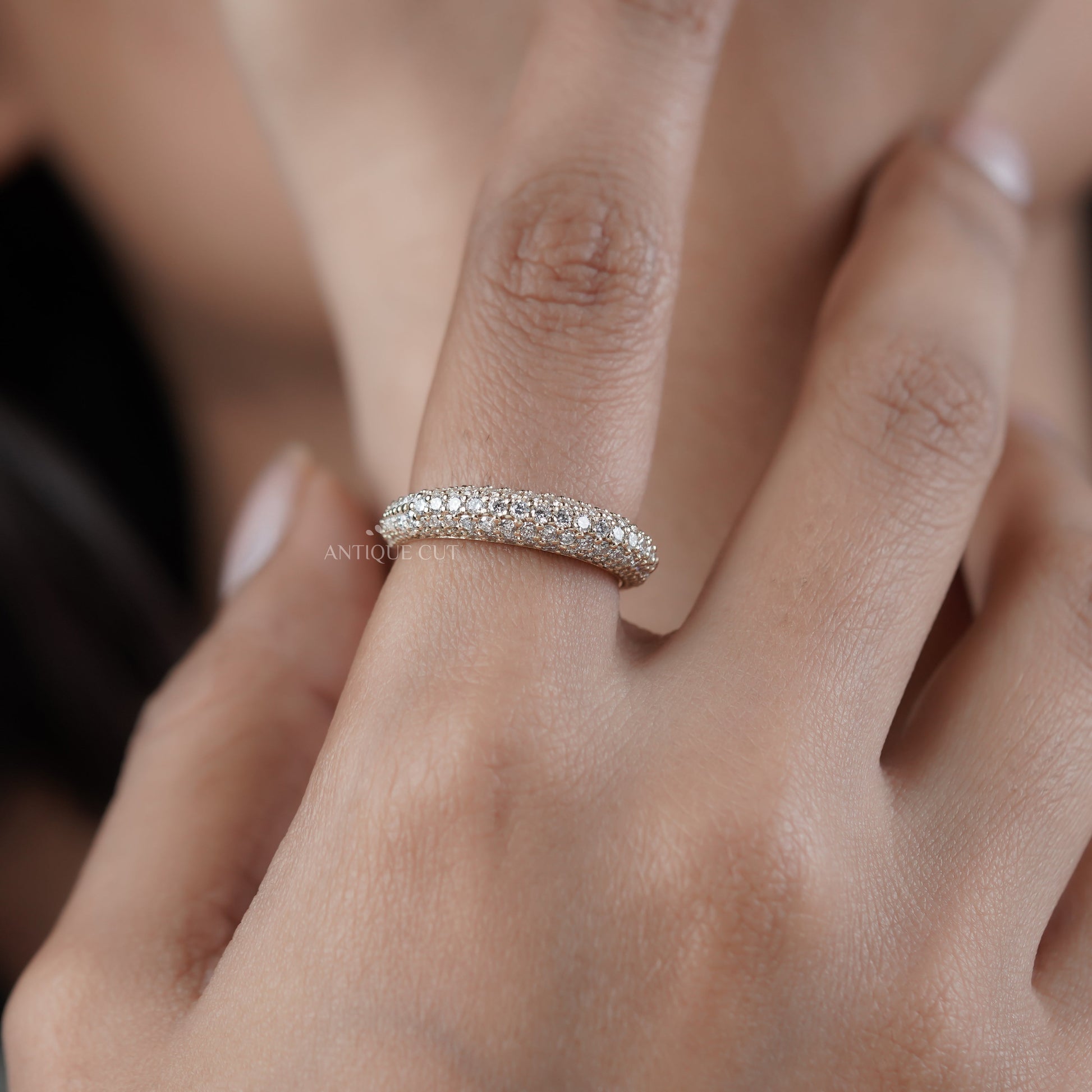 1.50tcw Diamond Pave Band | Solid Gold | Three-Row Round Diamonds | Classic Wedding or Anniversary Ring