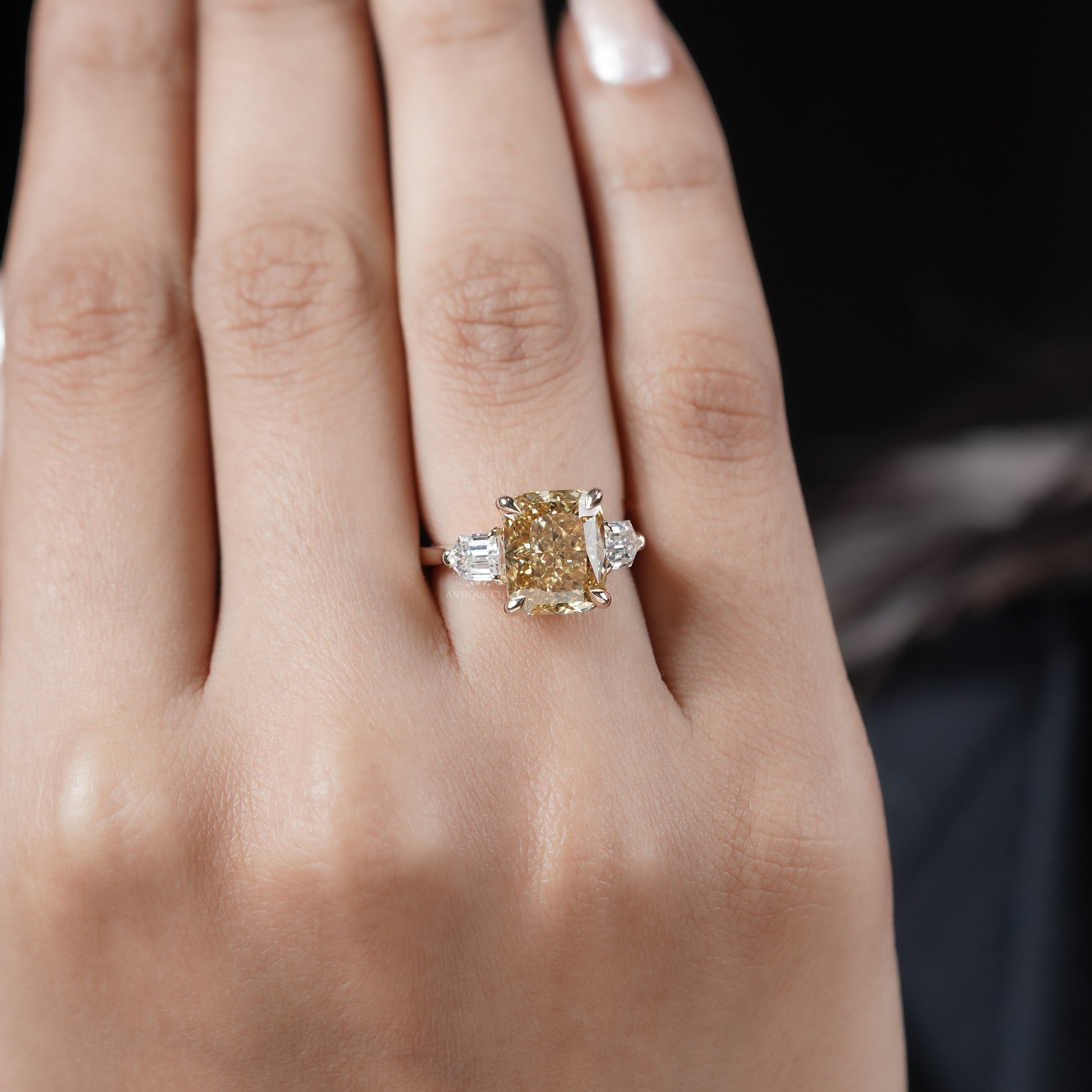 5.00ct Cushion Engagement Ring • 0.50ct Diamond Side Stones • Yellow Gold Cushion Cut Ring • Large 5ct Statement Bridal Ring