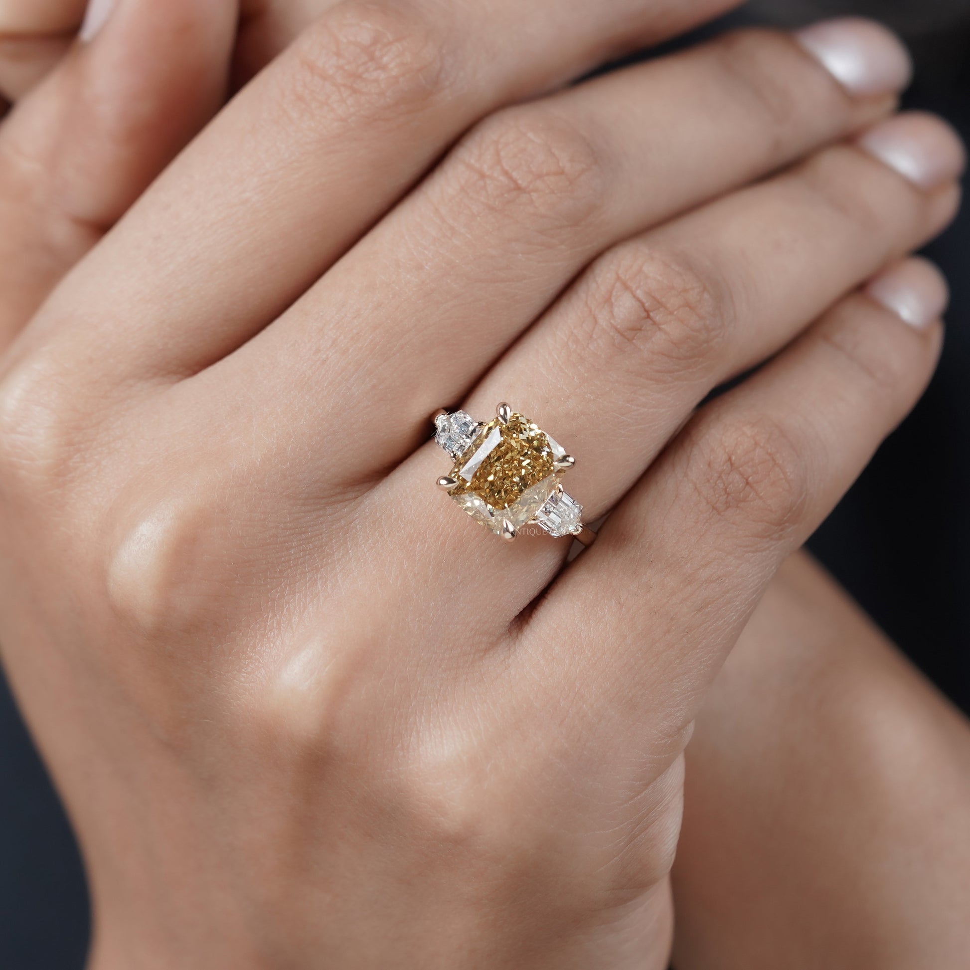 5.00ct Cushion Engagement Ring • 0.50ct Diamond Side Stones • Yellow Gold Cushion Cut Ring • Large 5ct Statement Bridal Ring