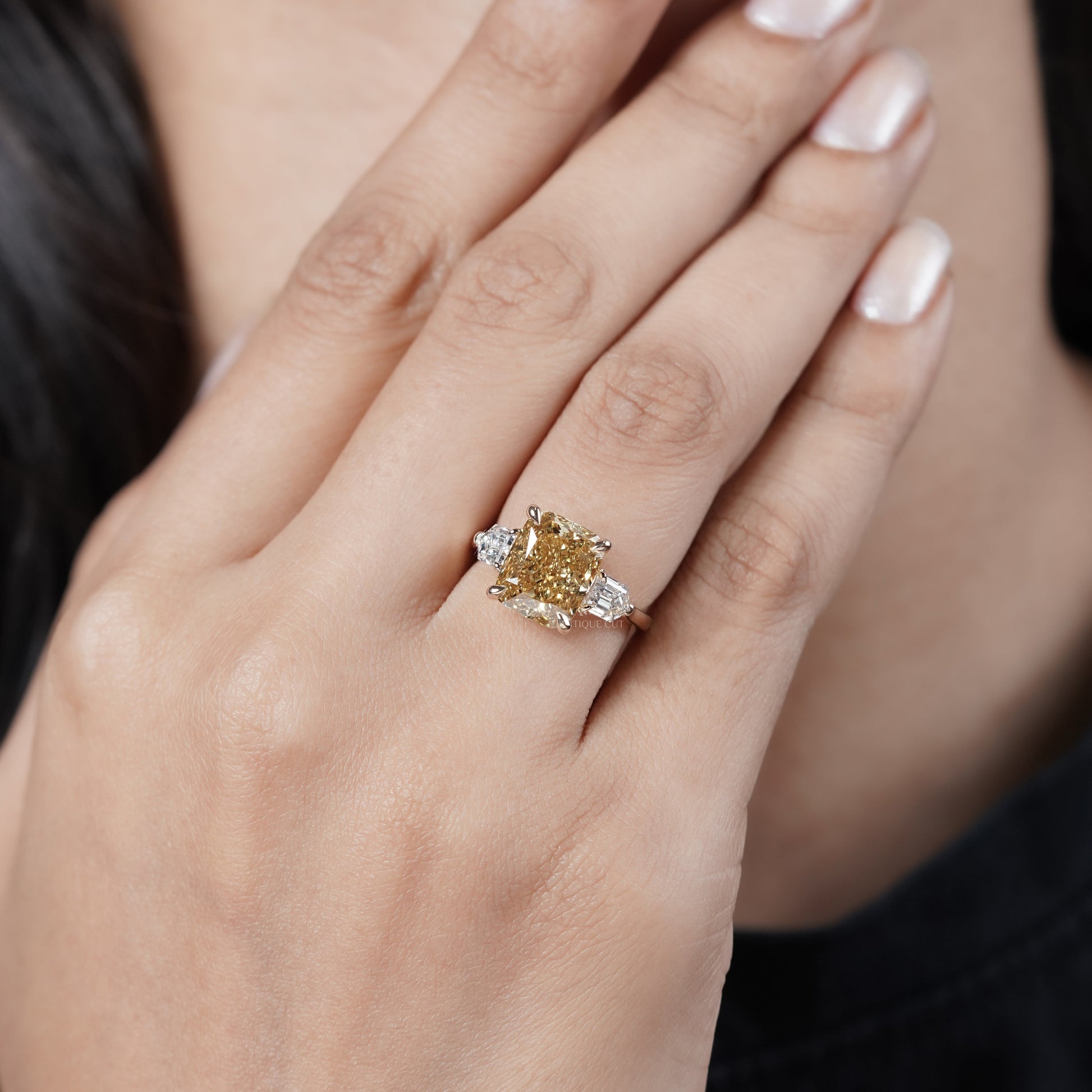 5.00ct Cushion Engagement Ring • 0.50ct Diamond Side Stones • Yellow Gold Cushion Cut Ring • Large 5ct Statement Bridal Ring