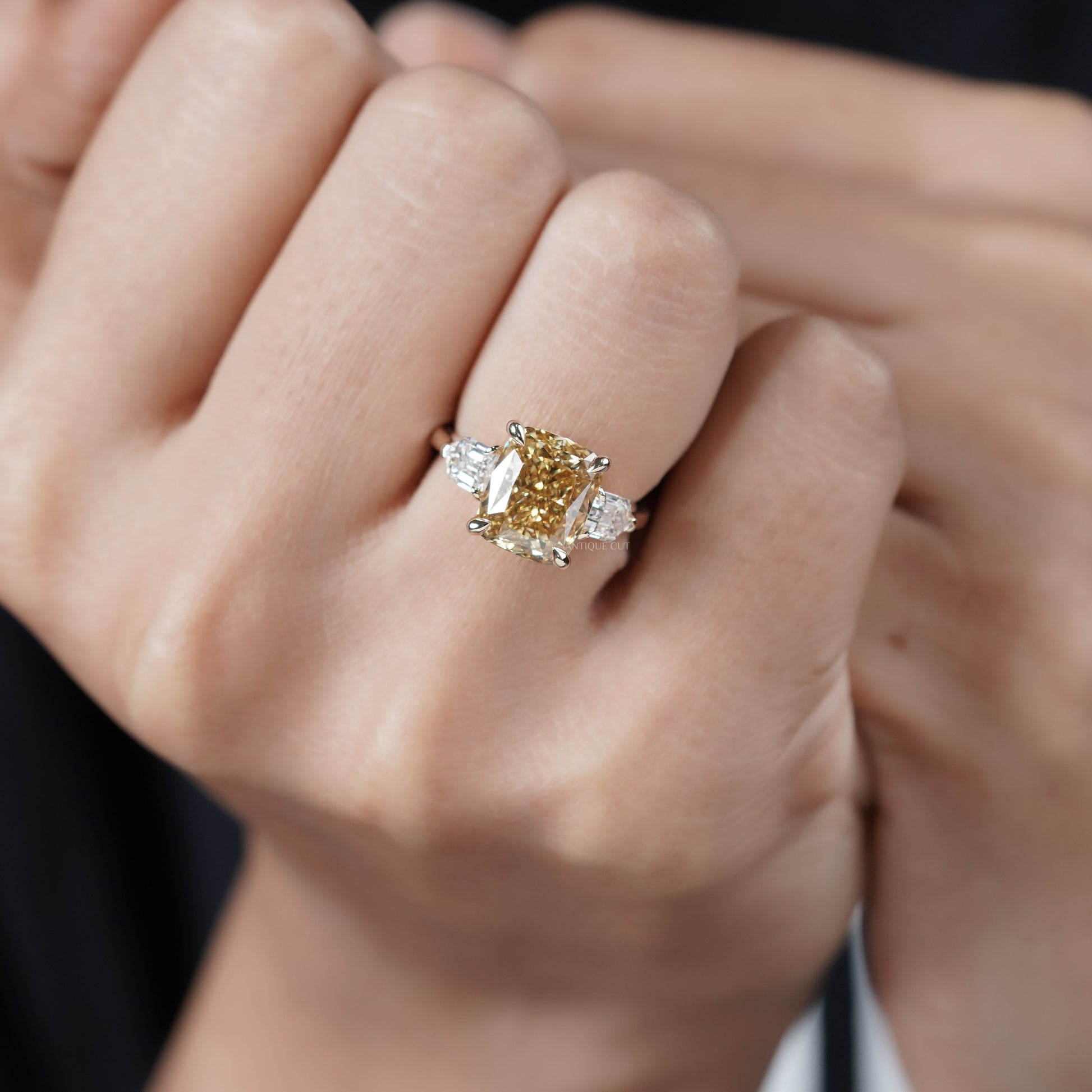 5.00ct Cushion Engagement Ring • 0.50ct Diamond Side Stones • Yellow Gold Cushion Cut Ring • Large 5ct Statement Bridal Ring