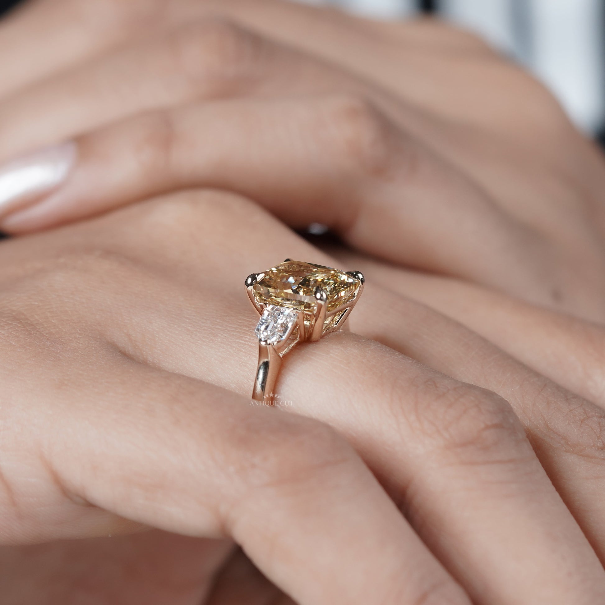 5.00ct Cushion Engagement Ring • 0.50ct Diamond Side Stones • Yellow Gold Cushion Cut Ring • Large 5ct Statement Bridal Ring