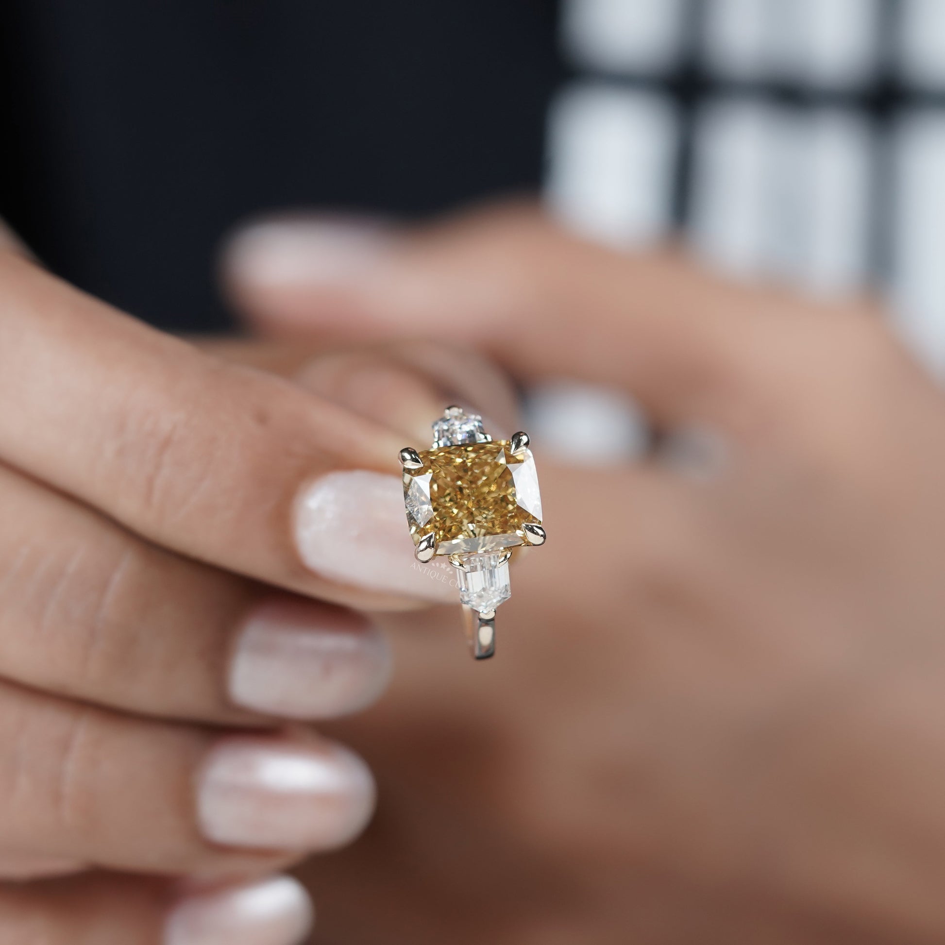 5.00ct Cushion Engagement Ring • 0.50ct Diamond Side Stones • Yellow Gold Cushion Cut Ring • Large 5ct Statement Bridal Ring