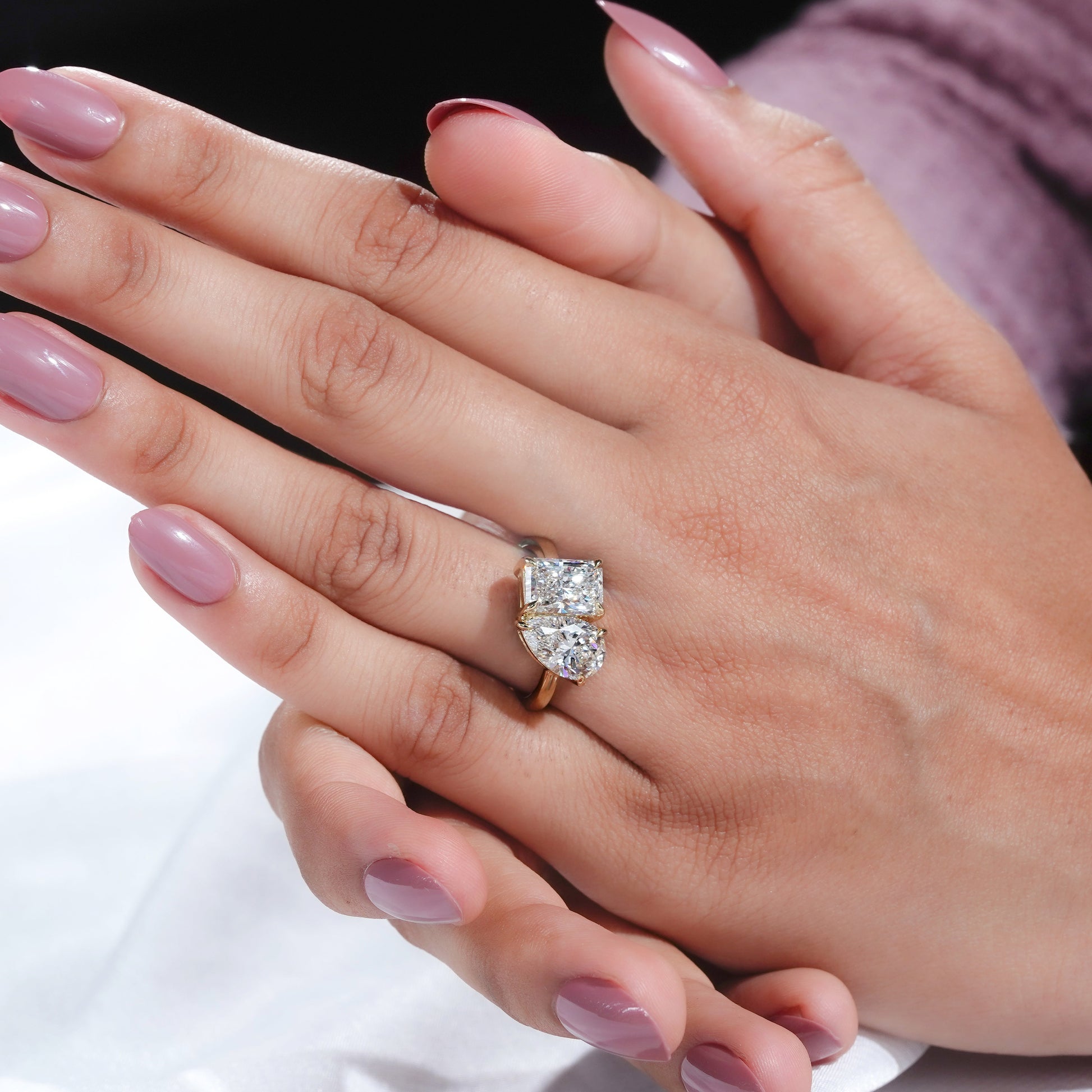 4.00tcw Radiant And Pear Lab Diamond Toi et Moi Engagement Ring | Two Stone Style | VVS-VS Clarity | IGI Certified | D-E-F Color