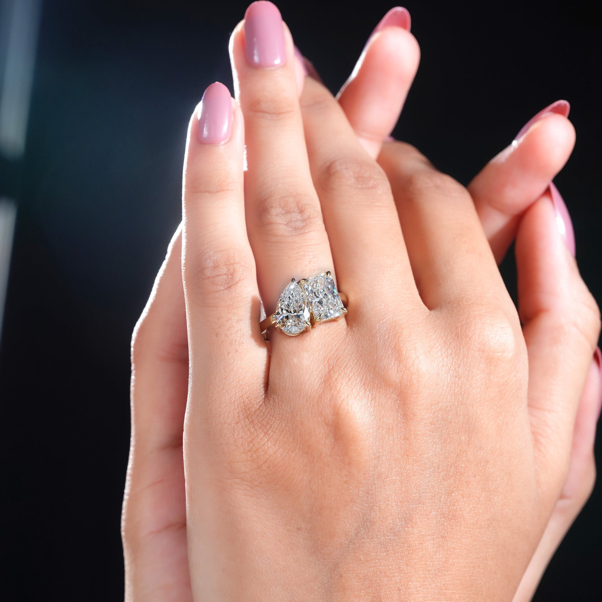 4.00tcw Radiant And Pear Lab Diamond Toi et Moi Engagement Ring | Two Stone Style | VVS-VS Clarity | IGI Certified | D-E-F Color