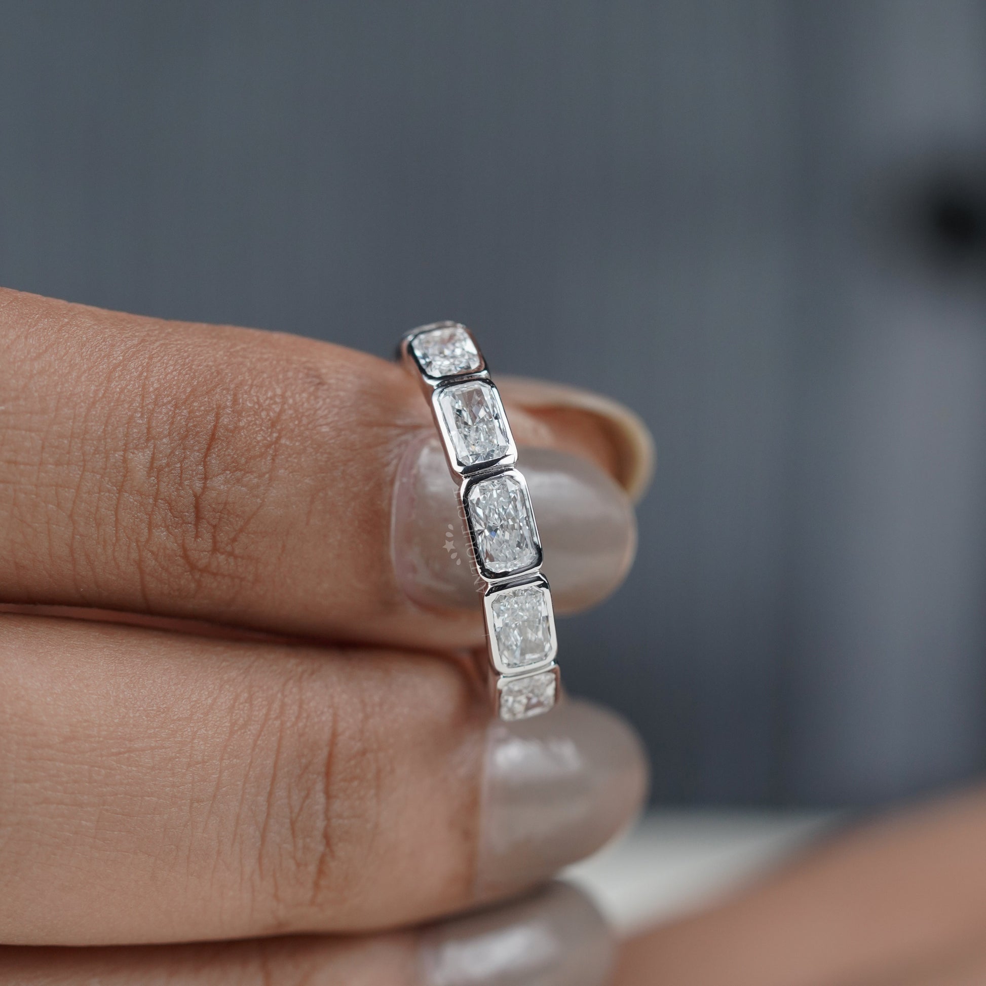 2.10ct Radiant Cut Diamond Wedding Band – 7 Stone Anniversary Ring in White Gold | Diamond Eternity Band | Bridal Stackable Ring