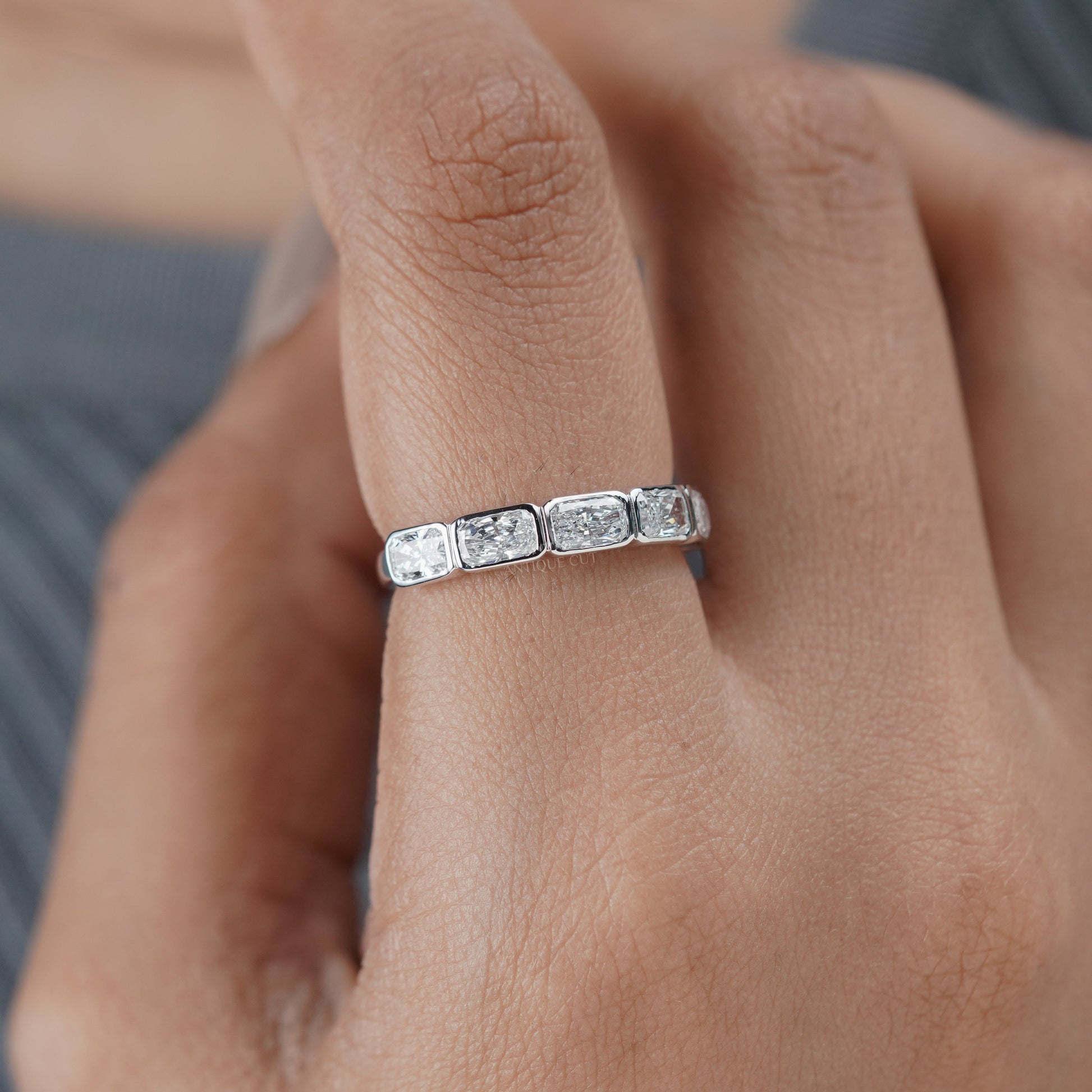 2.10ct Radiant Cut Diamond Wedding Band – 7 Stone Anniversary Ring in White Gold | Diamond Eternity Band | Bridal Stackable Ring