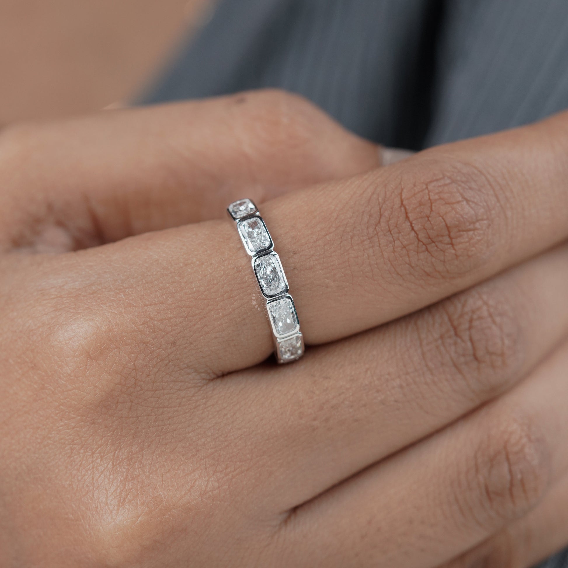 2.10ct Radiant Cut Diamond Wedding Band – 7 Stone Anniversary Ring in White Gold | Diamond Eternity Band | Bridal Stackable Ring