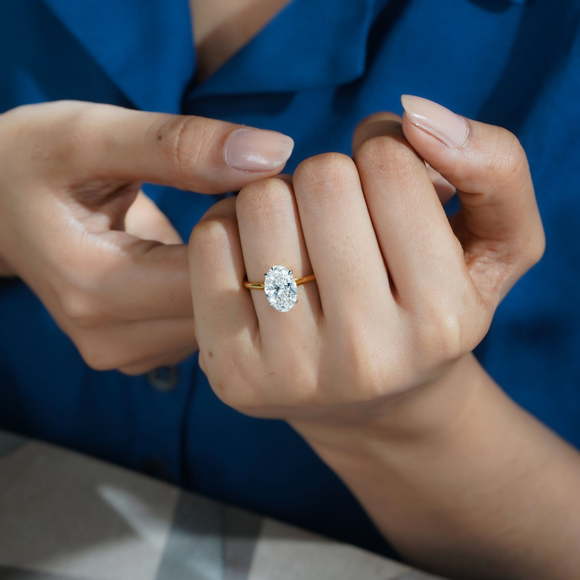 Oval Cut 2.00ct Lab Grown Diamond Solitaire | Two-Tone Gold Engagement Ring | VVS-VS Clarity | IGI Certified | D-E-F Color