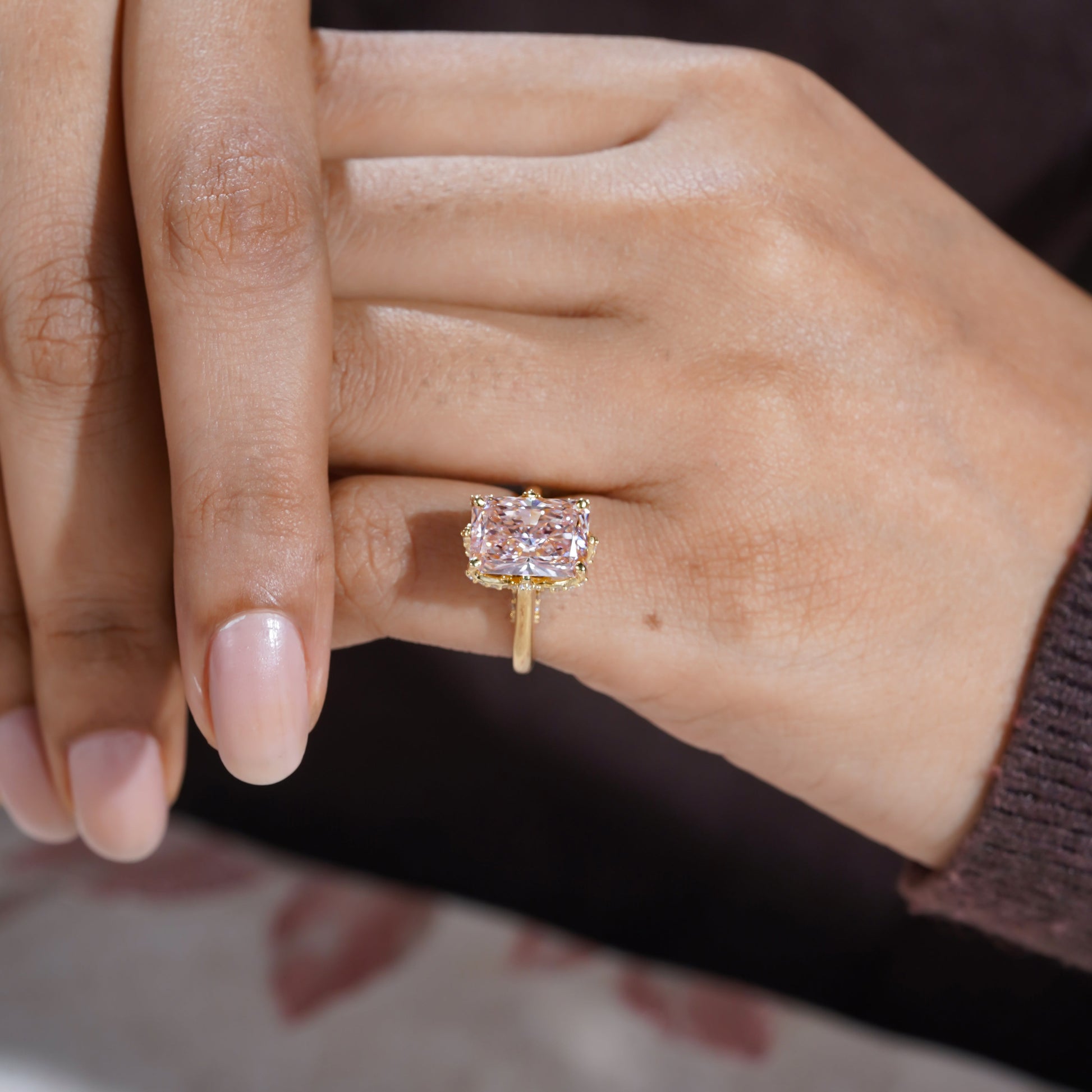 Radiant Fancy Pink 4.40tcw Lab Grown Diamond, Prong Side Stone Engagement Ring, D-E-F Color, VS-VVS Clarity, IGI Certificate