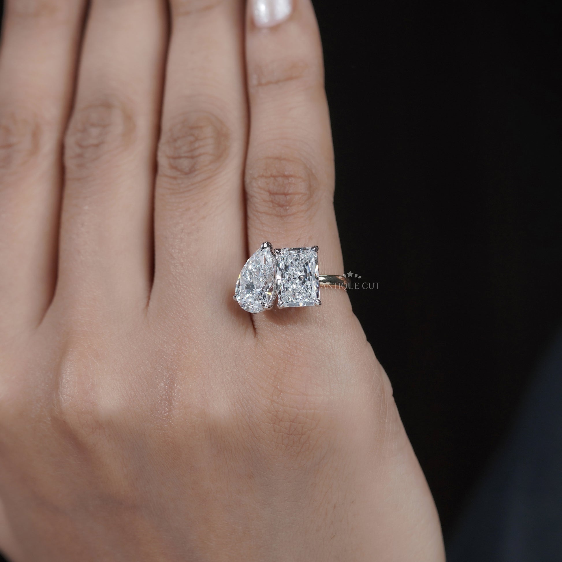 Toi et Moi Engagement Ring 2.60ct Pear & 2.50ct Radiant Two Stone Ring