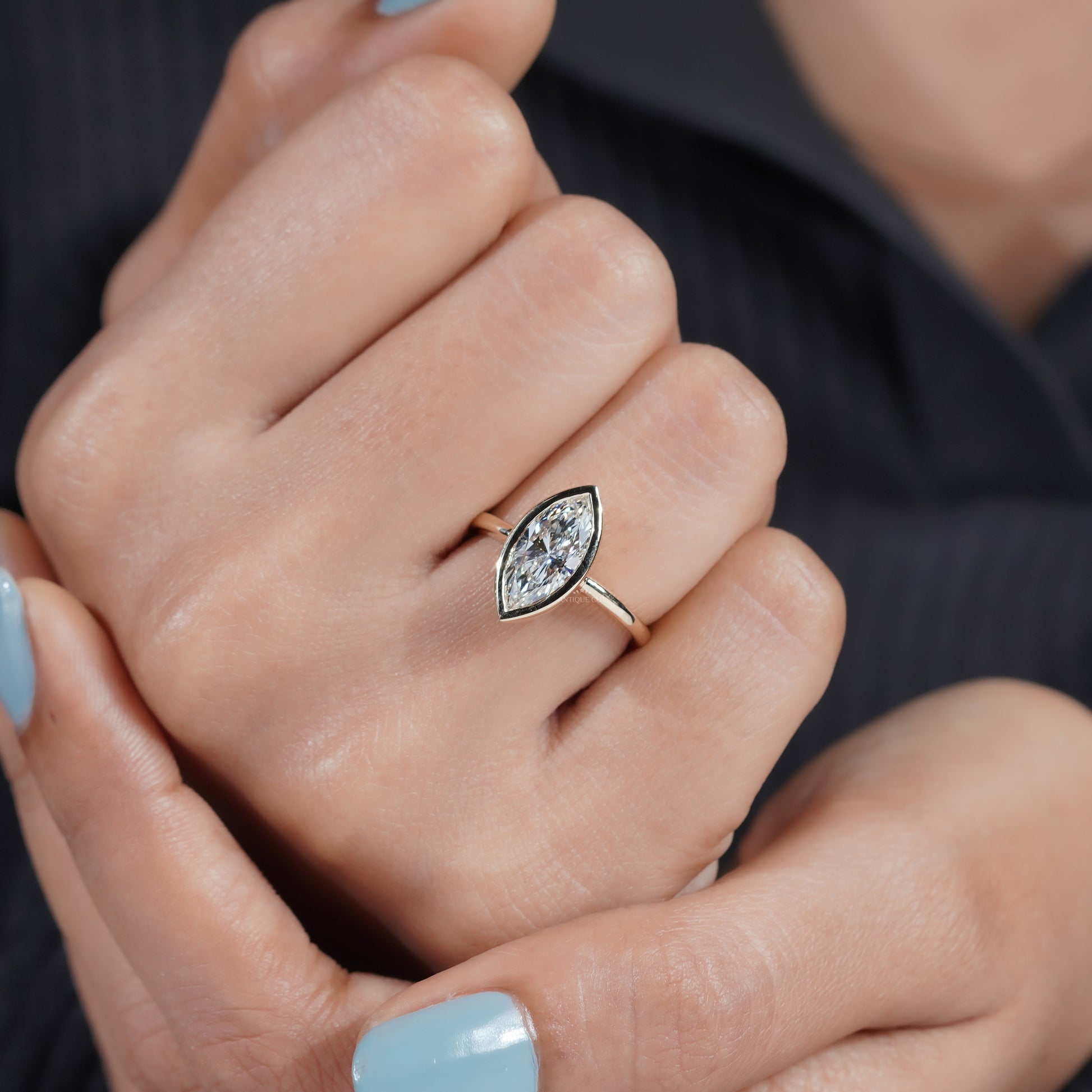 2.00ct Marquise Bezel Engagement Ring | Gold Solitaire Ring