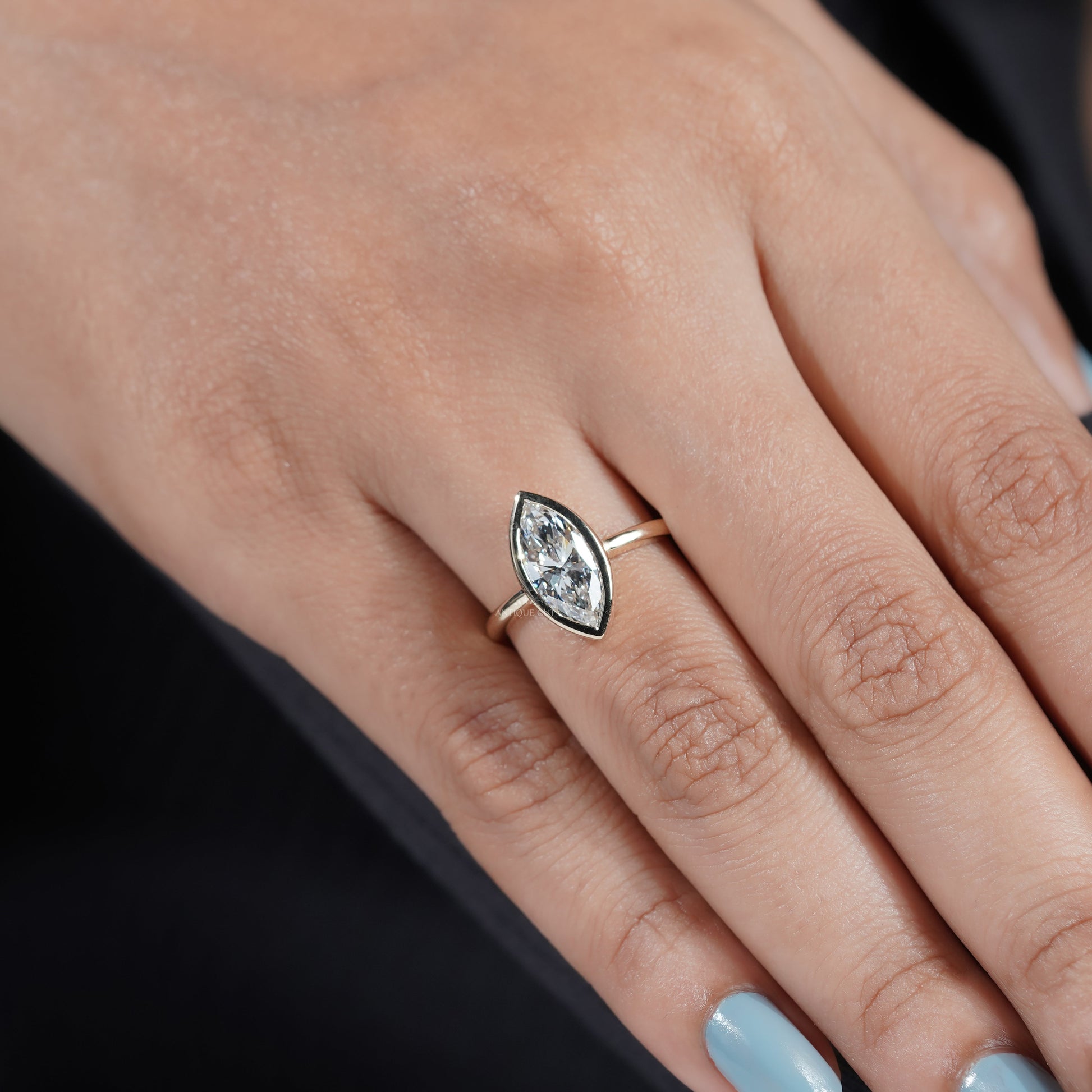 2.00ct Marquise Bezel Engagement Ring | Gold Solitaire Ring