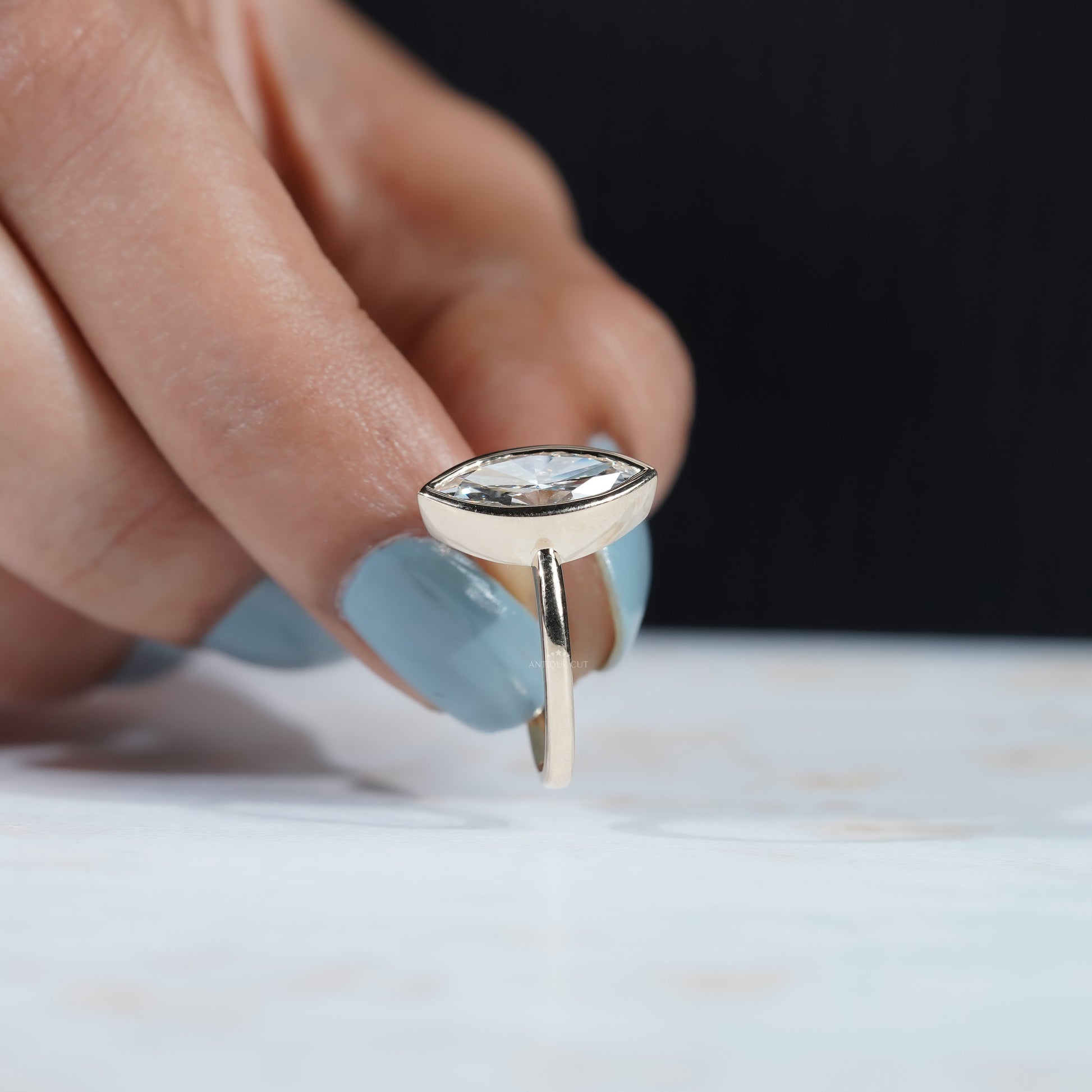 2.00ct Marquise Bezel Engagement Ring | Gold Solitaire Ring