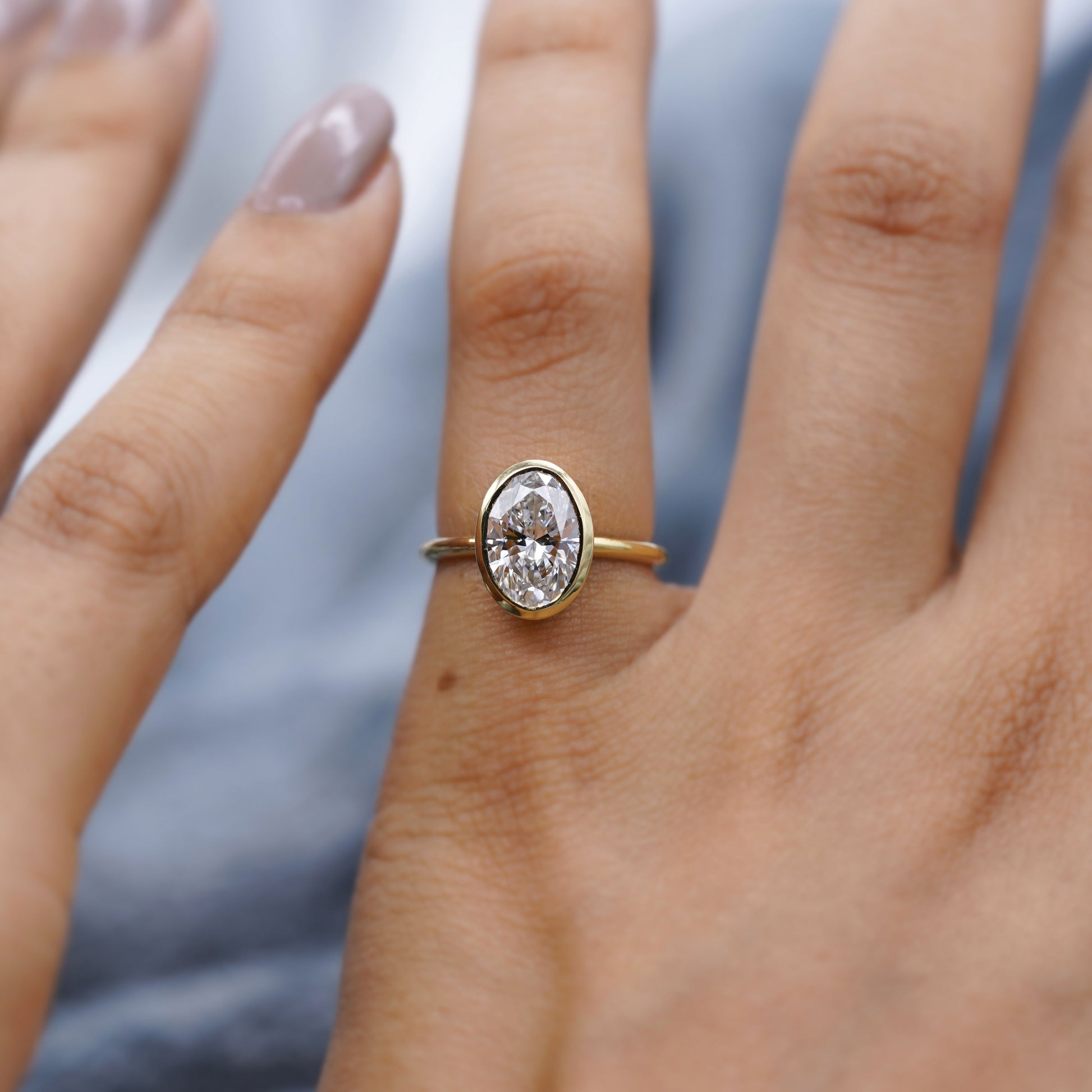 Oval Cut 2.00Carat Lab Diamond Engagement Ring | Bezel Setting in Yellow Gold | D-E-F Color, VVS–VS Clarity