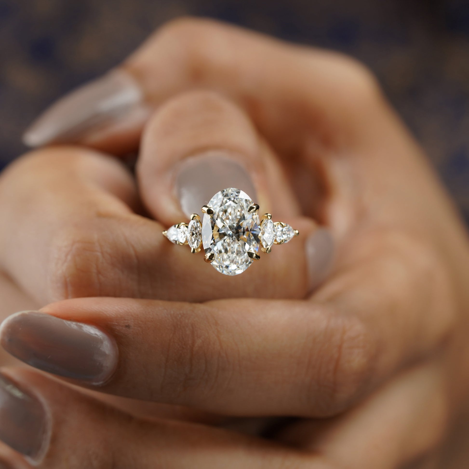 4.20tcw Oval Lab Grown Diamond Ring | Cathedral Side Stone Engagement Ring | IGI Certified | D-E-F Color | VVS-VS