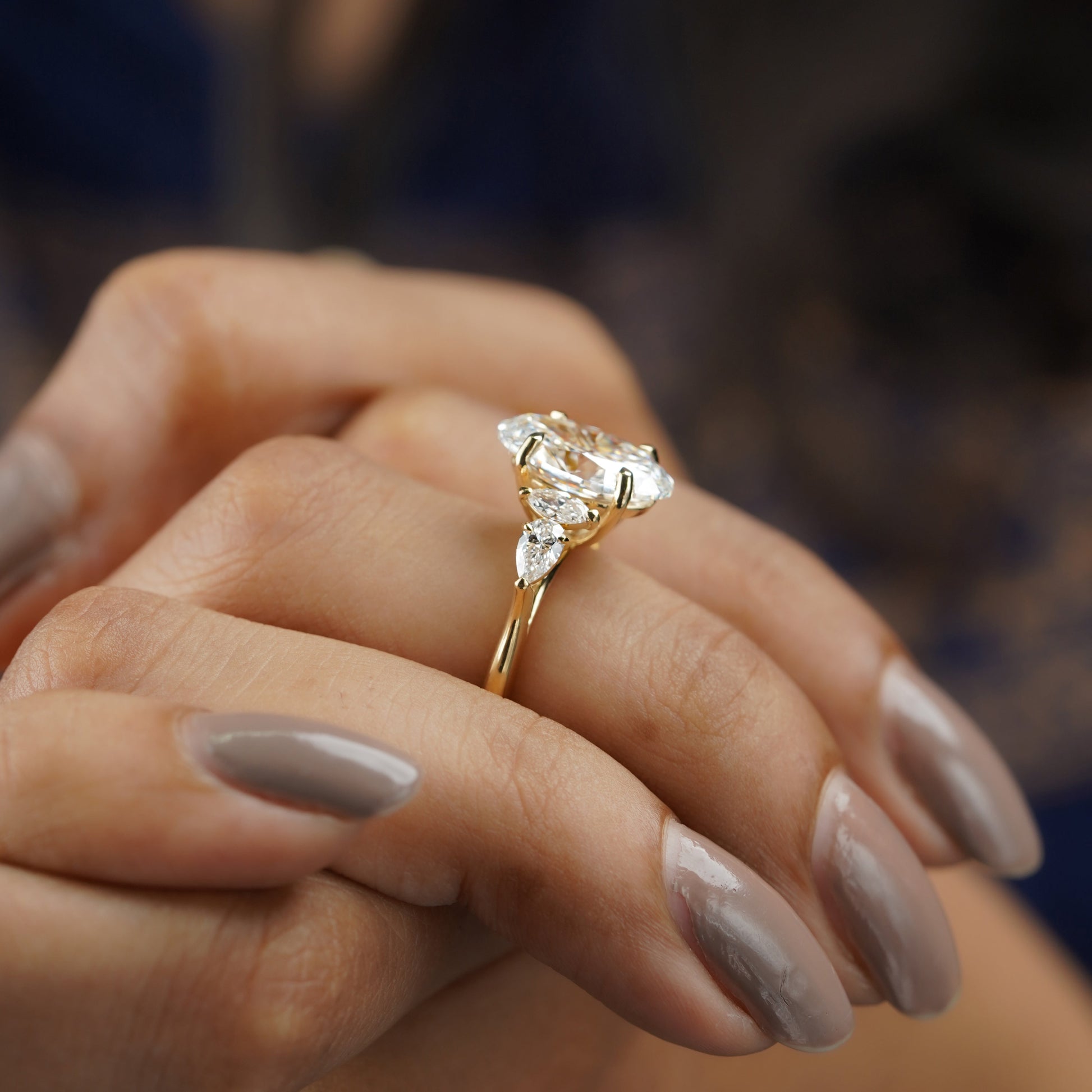 4.20tcw Oval Lab Grown Diamond Ring | Cathedral Side Stone Engagement Ring | IGI Certified | D-E-F Color | VVS-VS