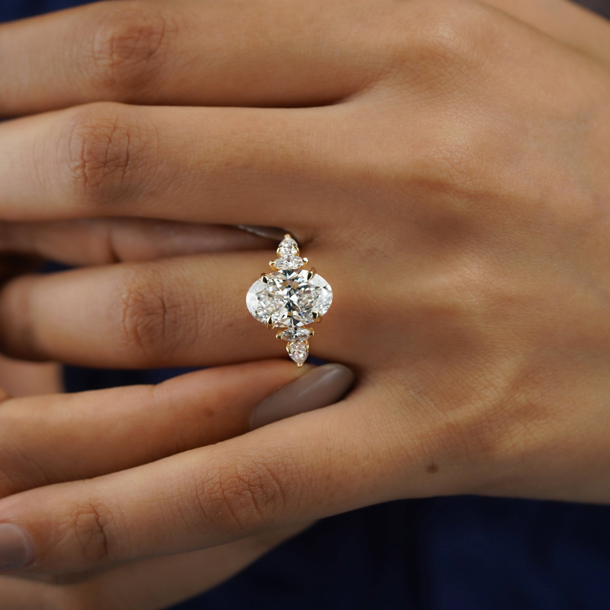 4.20tcw Oval Lab Grown Diamond Ring | Cathedral Side Stone Engagement Ring | IGI Certified | D-E-F Color | VVS-VS