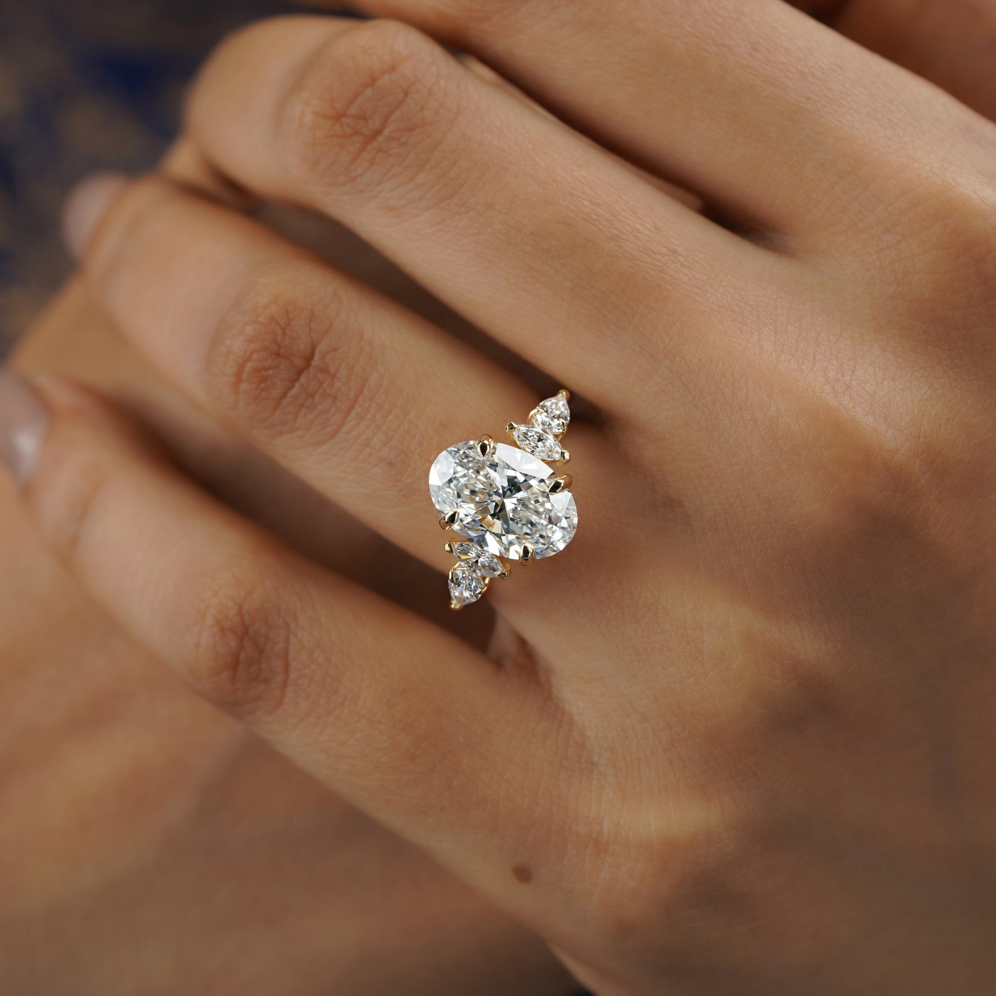 4.20tcw Oval Lab Grown Diamond Ring | Cathedral Side Stone Engagement Ring | IGI Certified | D-E-F Color | VVS-VS