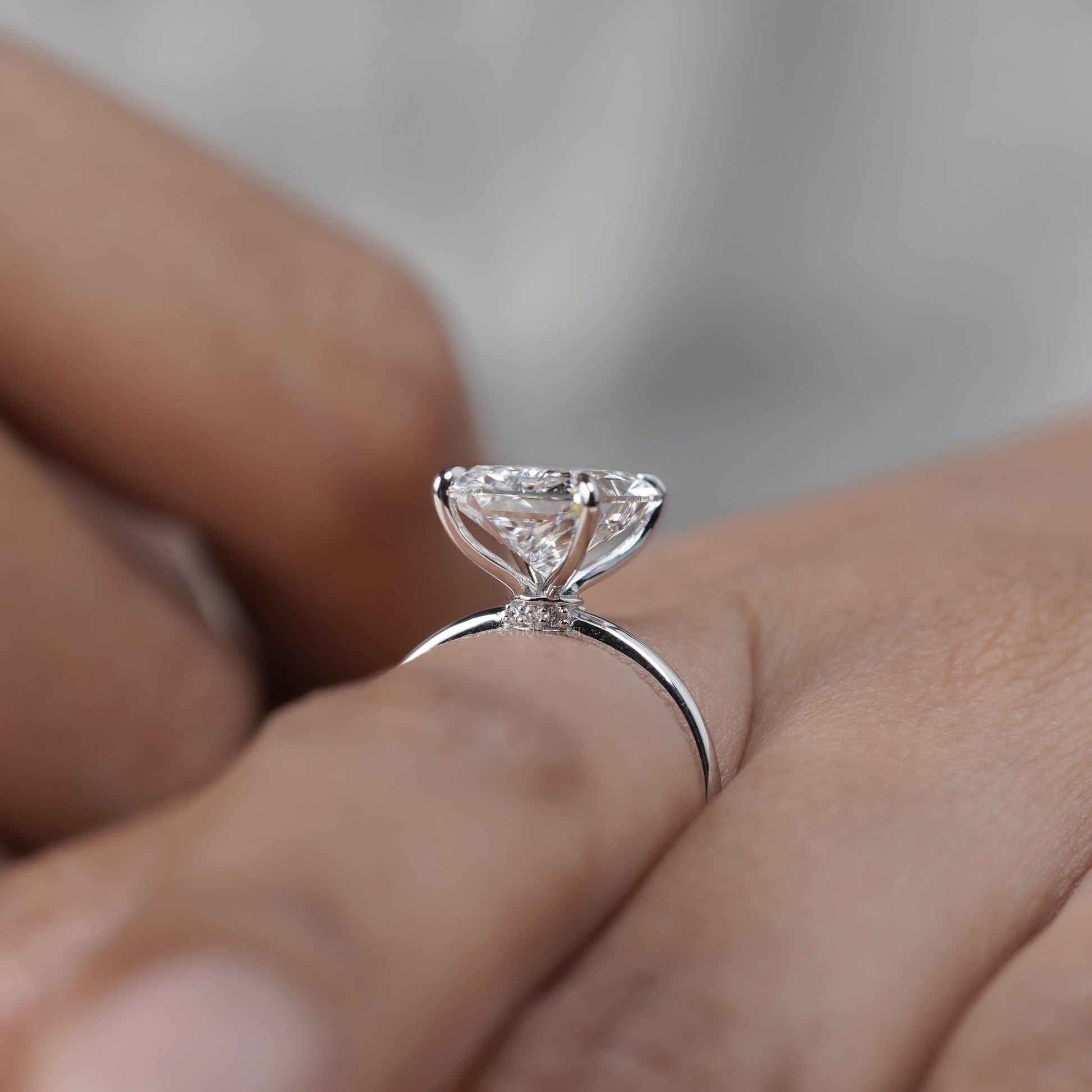 Radiant 5.10ct Lab Grown Diamond Solitaire Hidden Halo Solitaire Engagement Ring | IGI Certified