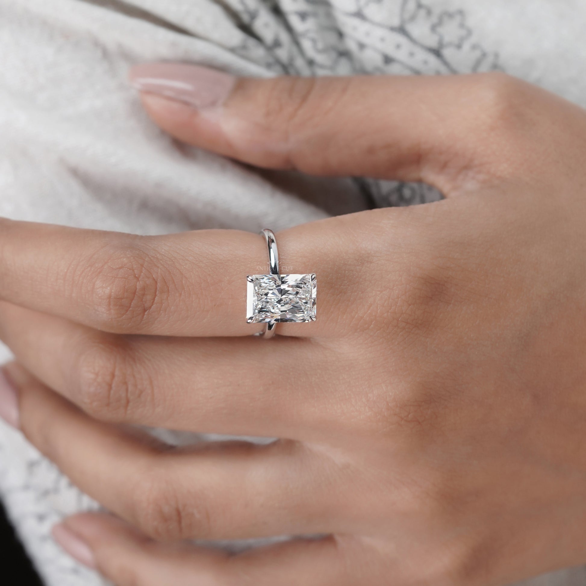 Radiant 5.10ct Lab Grown Diamond Solitaire Hidden Halo Solitaire Engagement Ring | IGI Certified